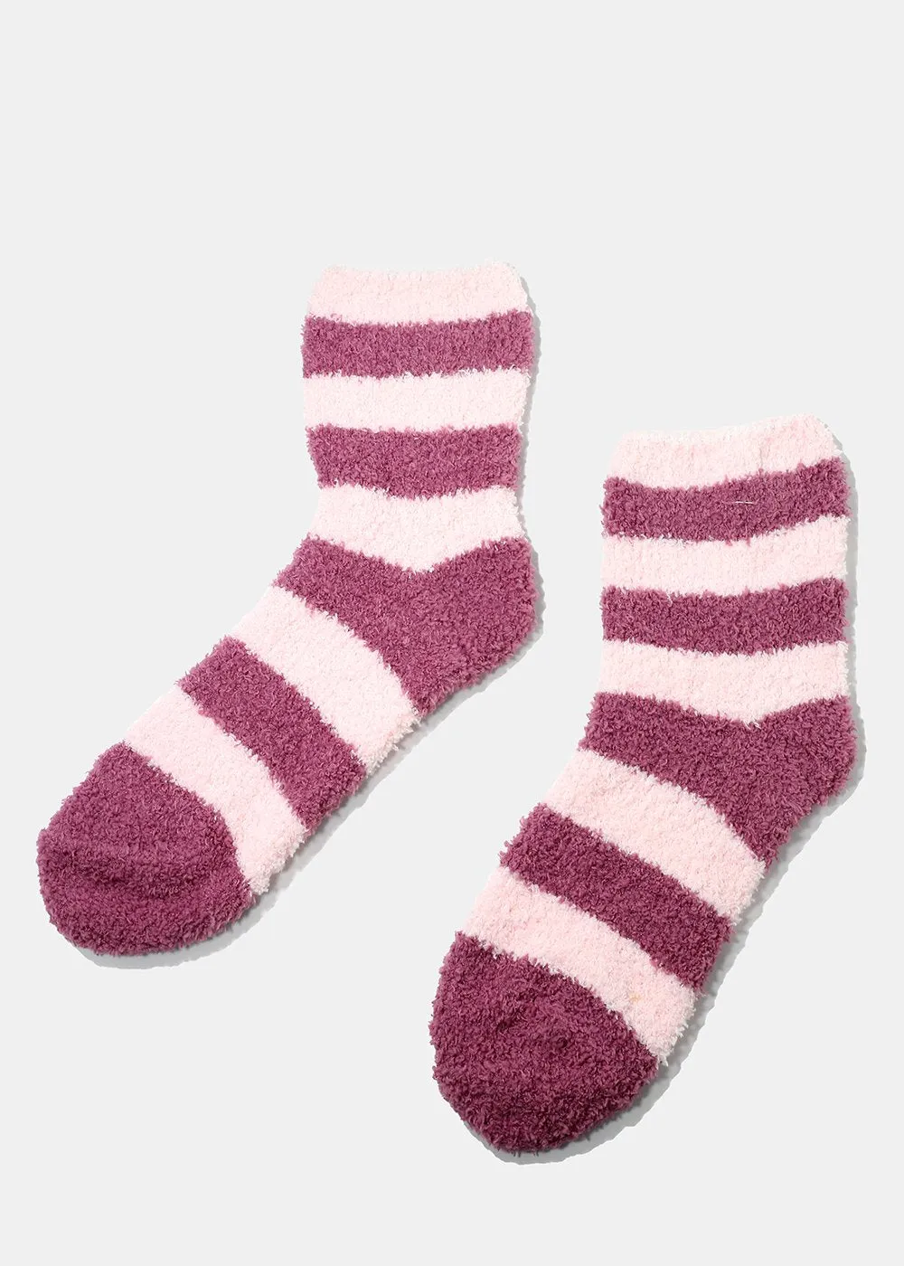 Fuzzy Striped Crew Socks