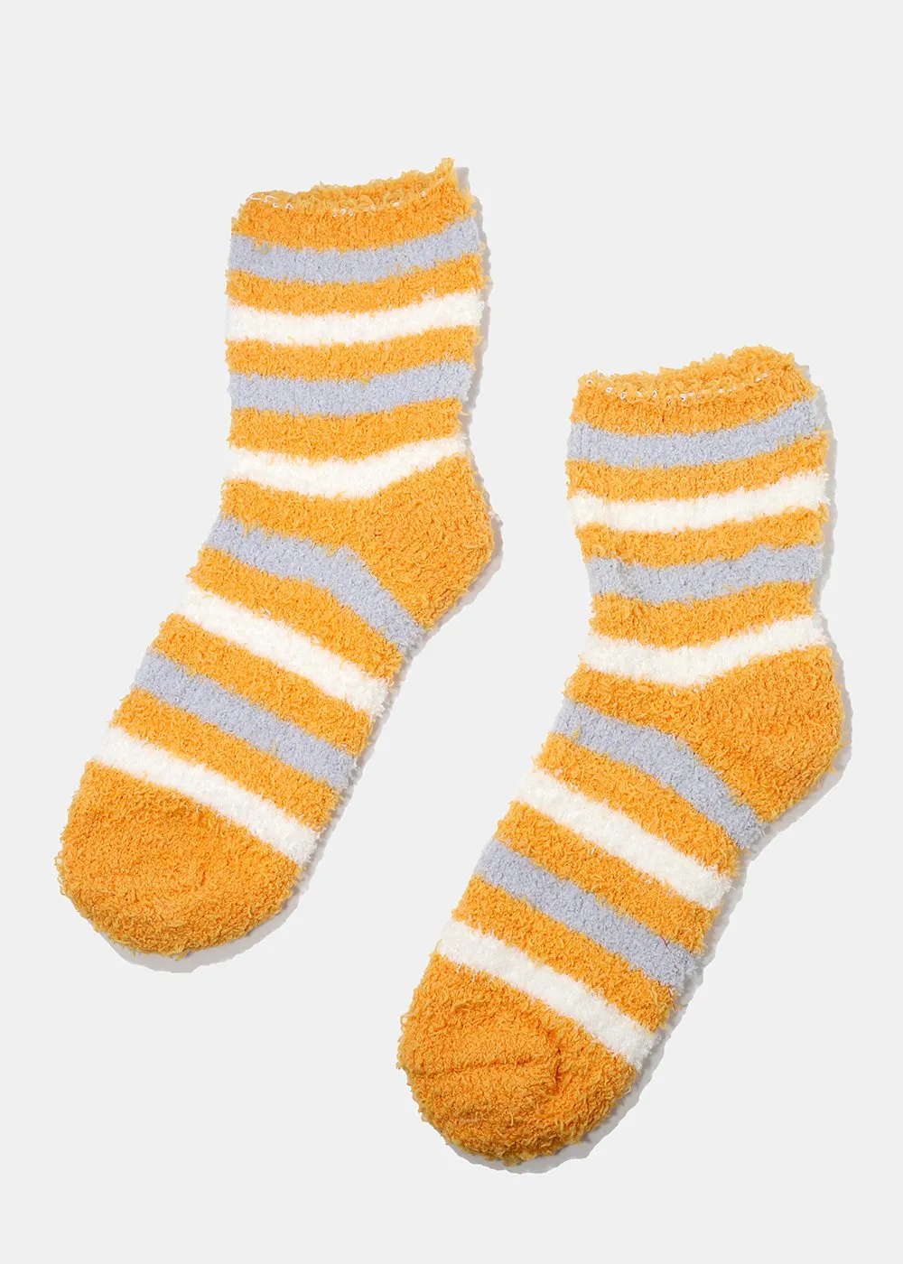 Fuzzy Striped Crew Socks