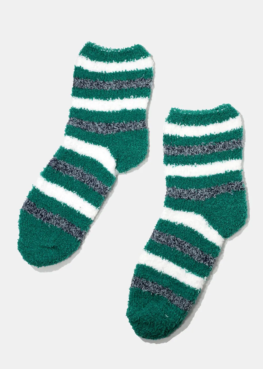 Fuzzy Striped Crew Socks