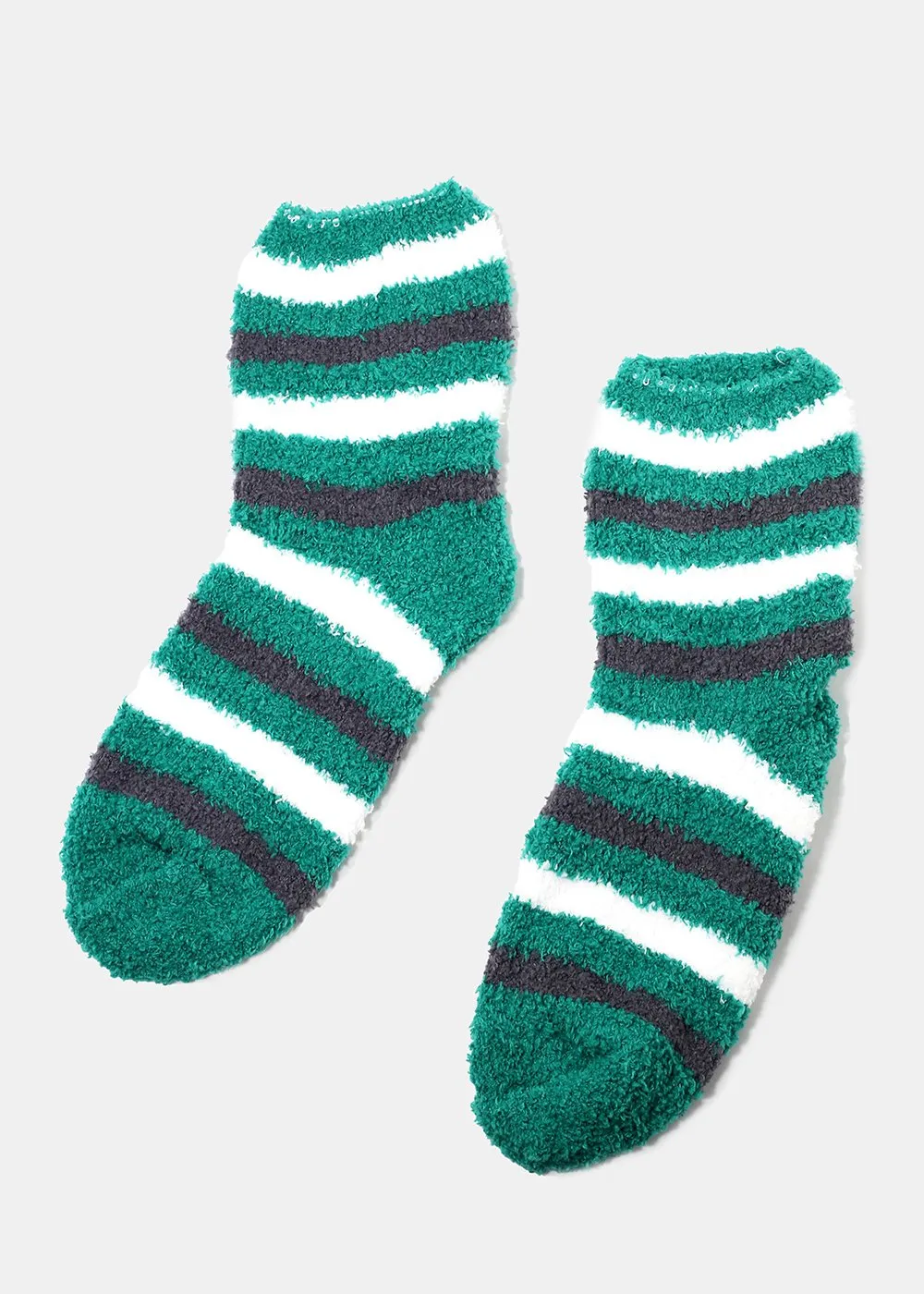 Fuzzy Striped Crew Socks