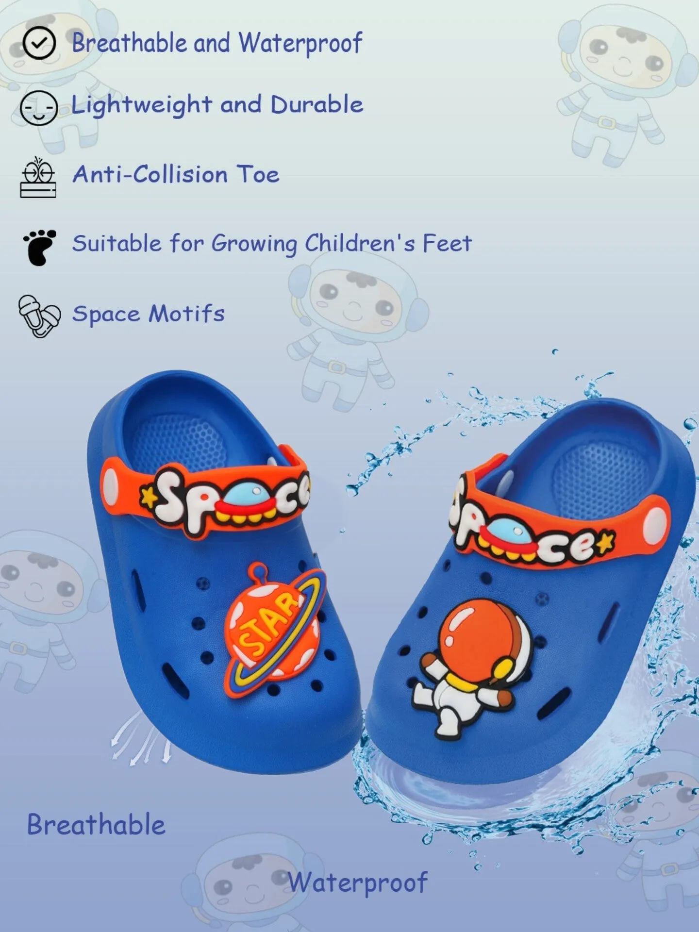 Galactic Blue Space Explorer Clogs for Kids