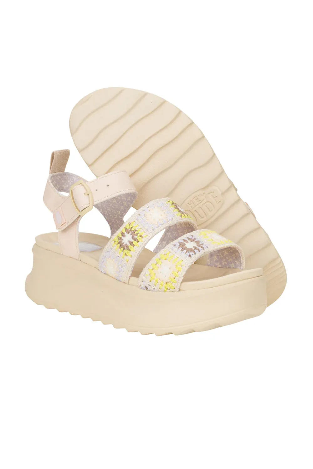 HEYDUDE Delray Buckle Cottage Crochet Sandals for Women in Egret/Lavender | 43200-0NK