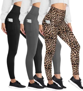 HIGHDAYS 3 Pack Women's Fleece Lined Leggings with Pockets - High Waist Winter Thermal Warm Workout Running Yoga Pants