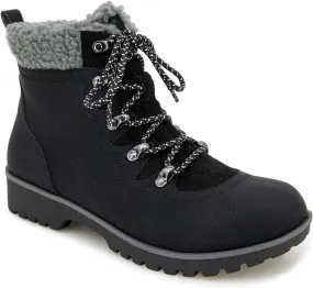 JBU Women's Poland Lace Up with Faux Shearling Fashion Comfort Waterproof Ankle Boot