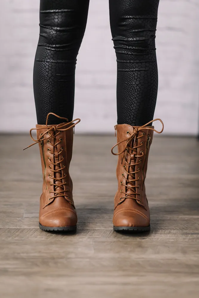 Keep Me Warm Fleece Combat Boot (Tan)