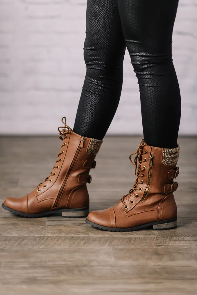 Keep Me Warm Fleece Combat Boot (Tan)