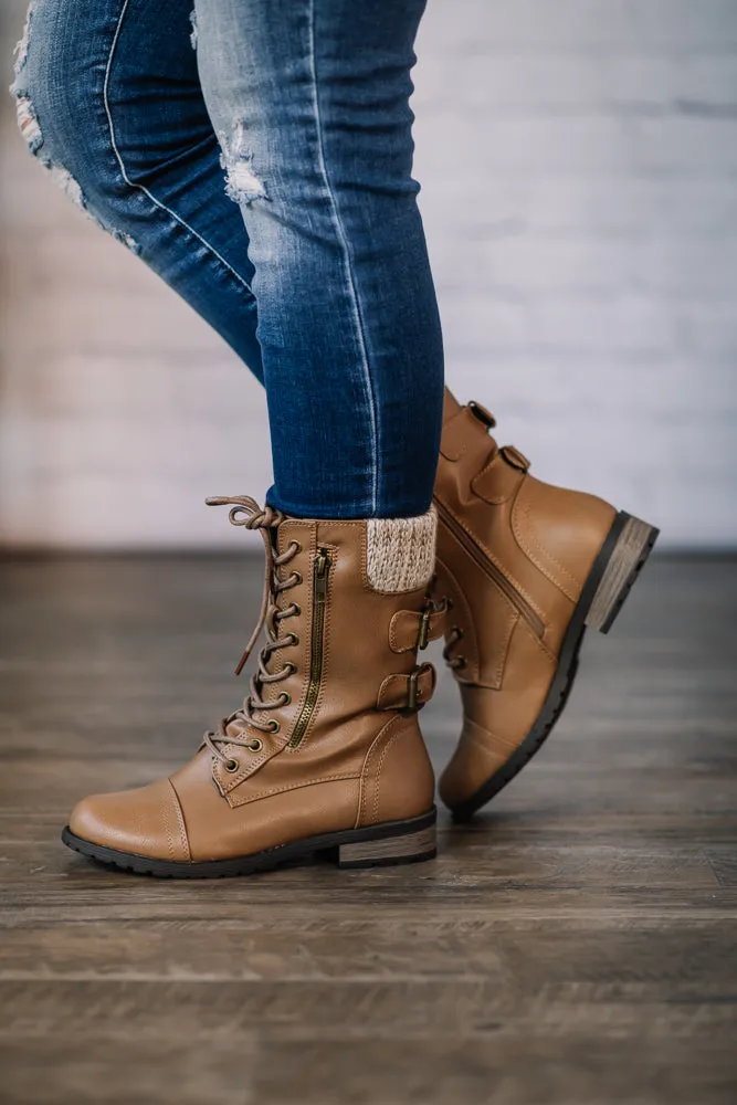 Keep Me Warm Fleece Combat Boot (Taupe)