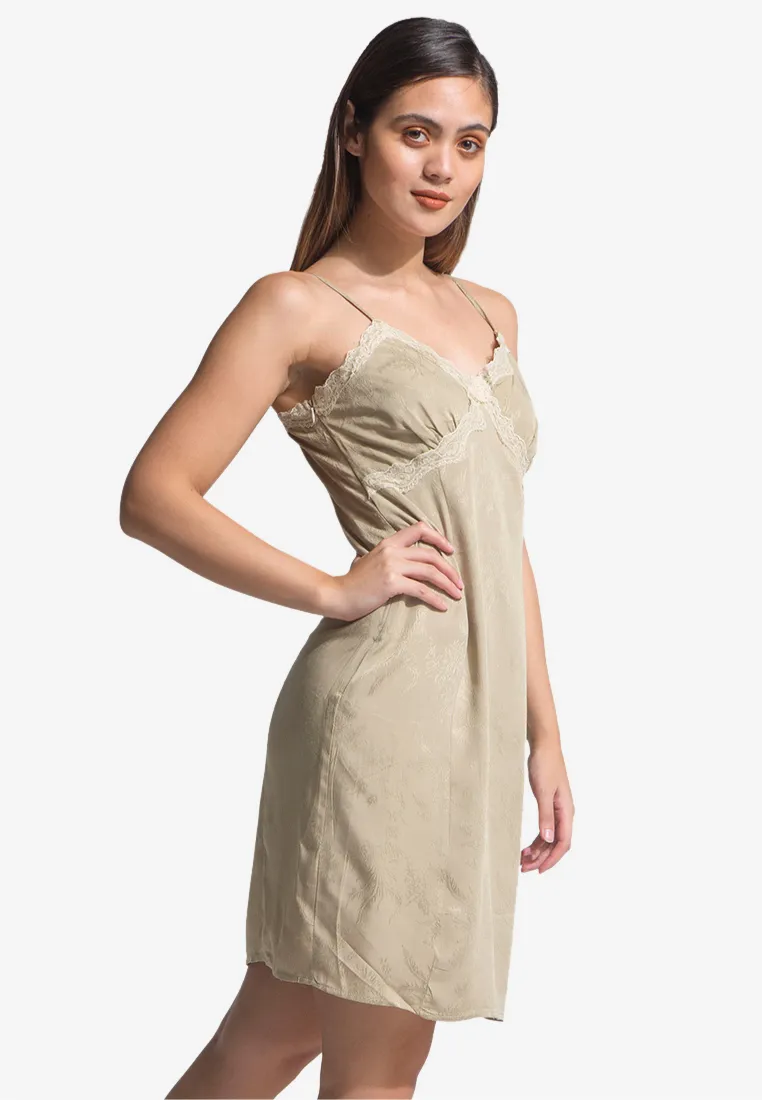 Lace Stay Together Silk Dress Beige