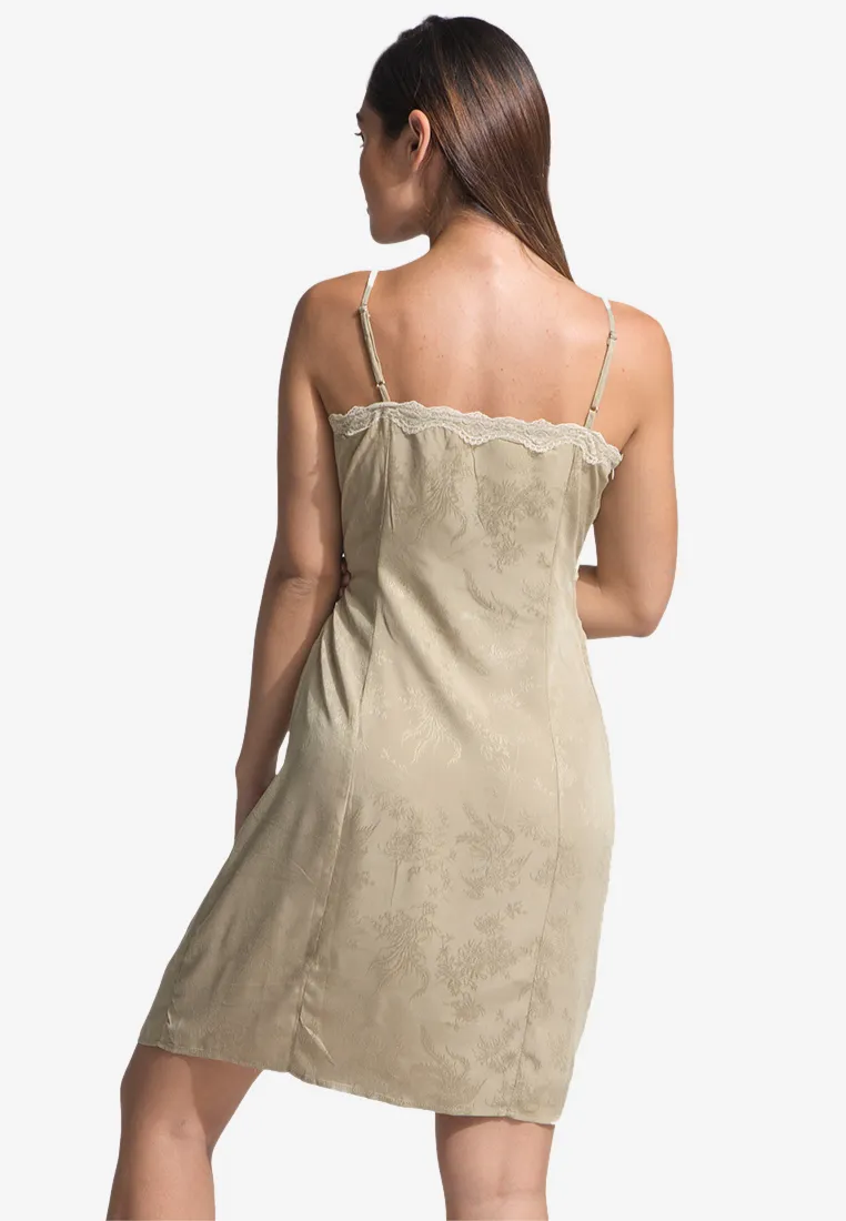 Lace Stay Together Silk Dress Beige