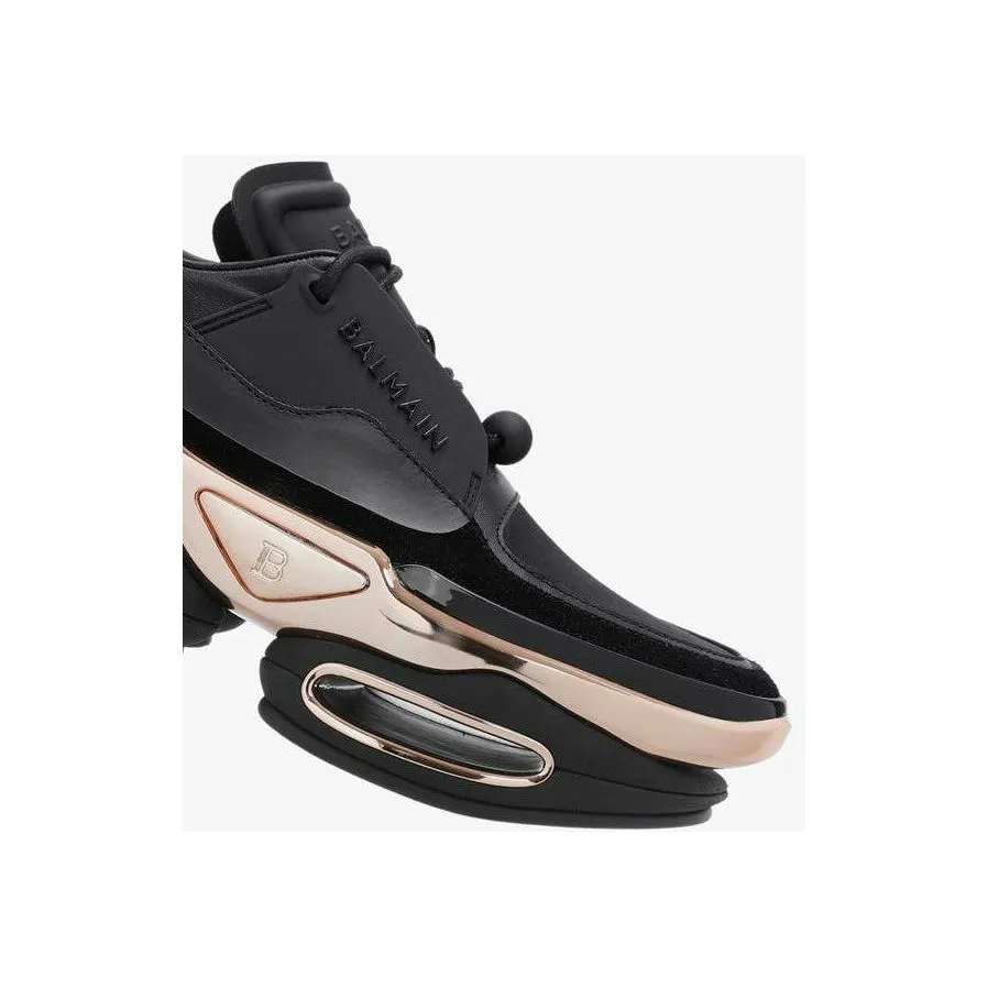 LEATHER, METAL AND SUEDE B-BOLD LOW-TOP SNEAKERS