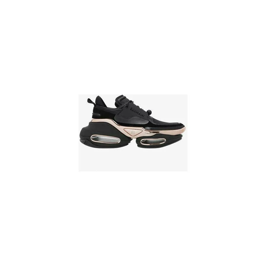 LEATHER, METAL AND SUEDE B-BOLD LOW-TOP SNEAKERS
