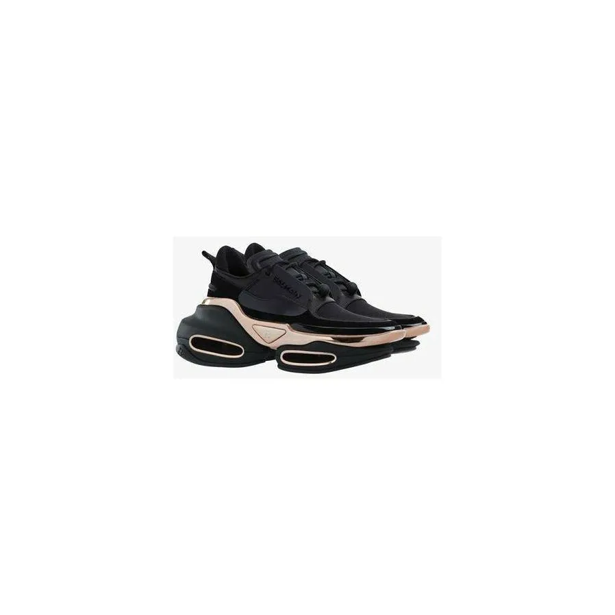 LEATHER, METAL AND SUEDE B-BOLD LOW-TOP SNEAKERS