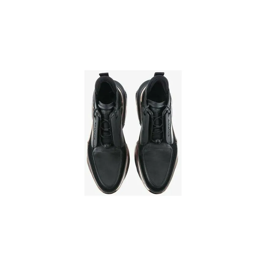 LEATHER, METAL AND SUEDE B-BOLD LOW-TOP SNEAKERS