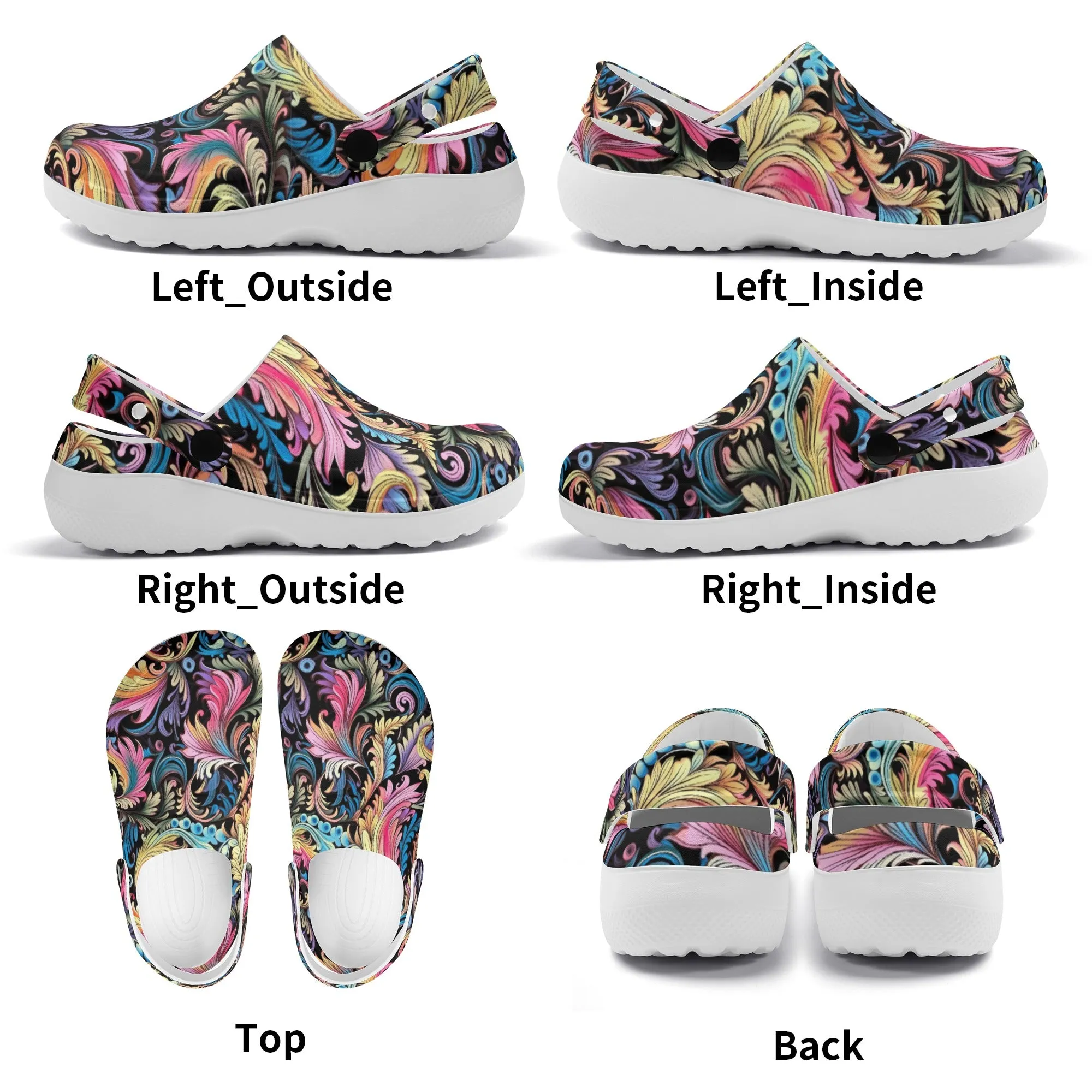 Muted Rainbow Demask Design Casual Lightweight Slip On Nurse Style Clogs