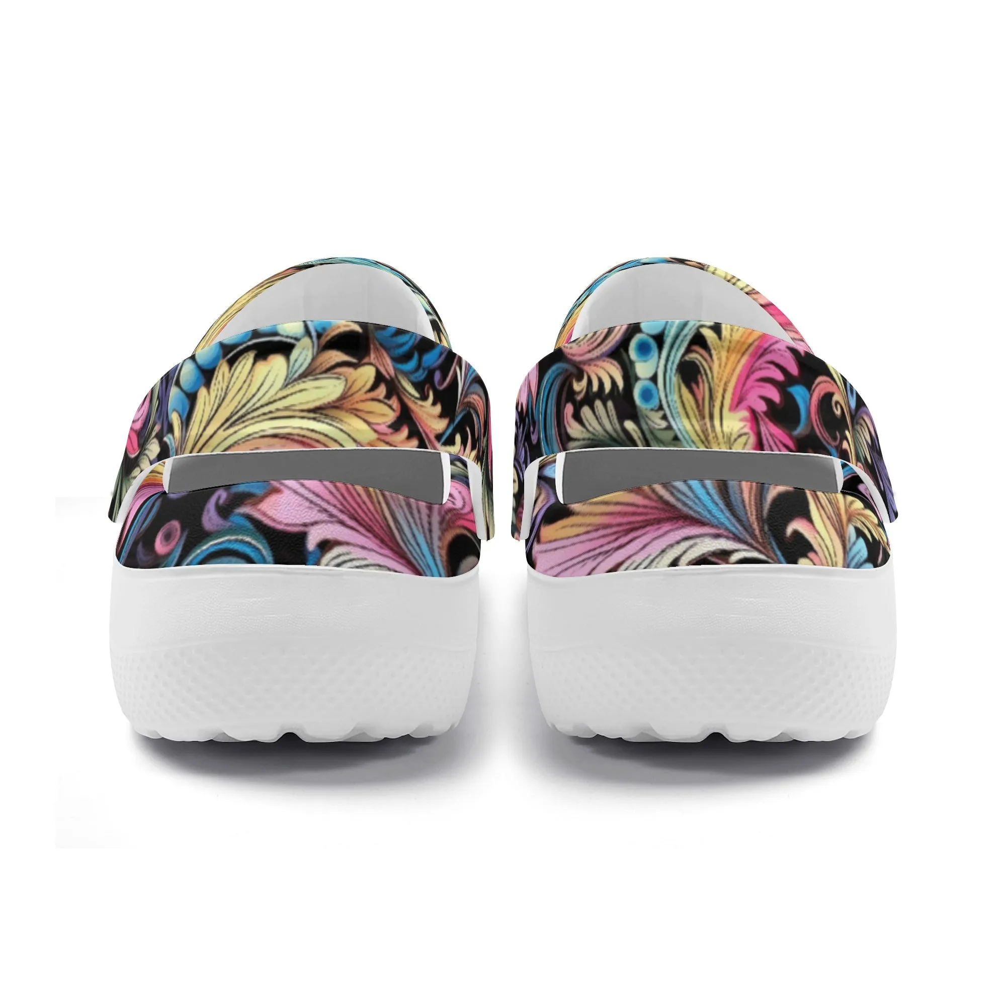 Muted Rainbow Demask Design Casual Lightweight Slip On Nurse Style Clogs