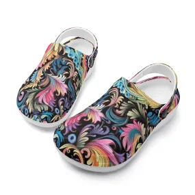 Muted Rainbow Demask Design Casual Lightweight Slip On Nurse Style Clogs
