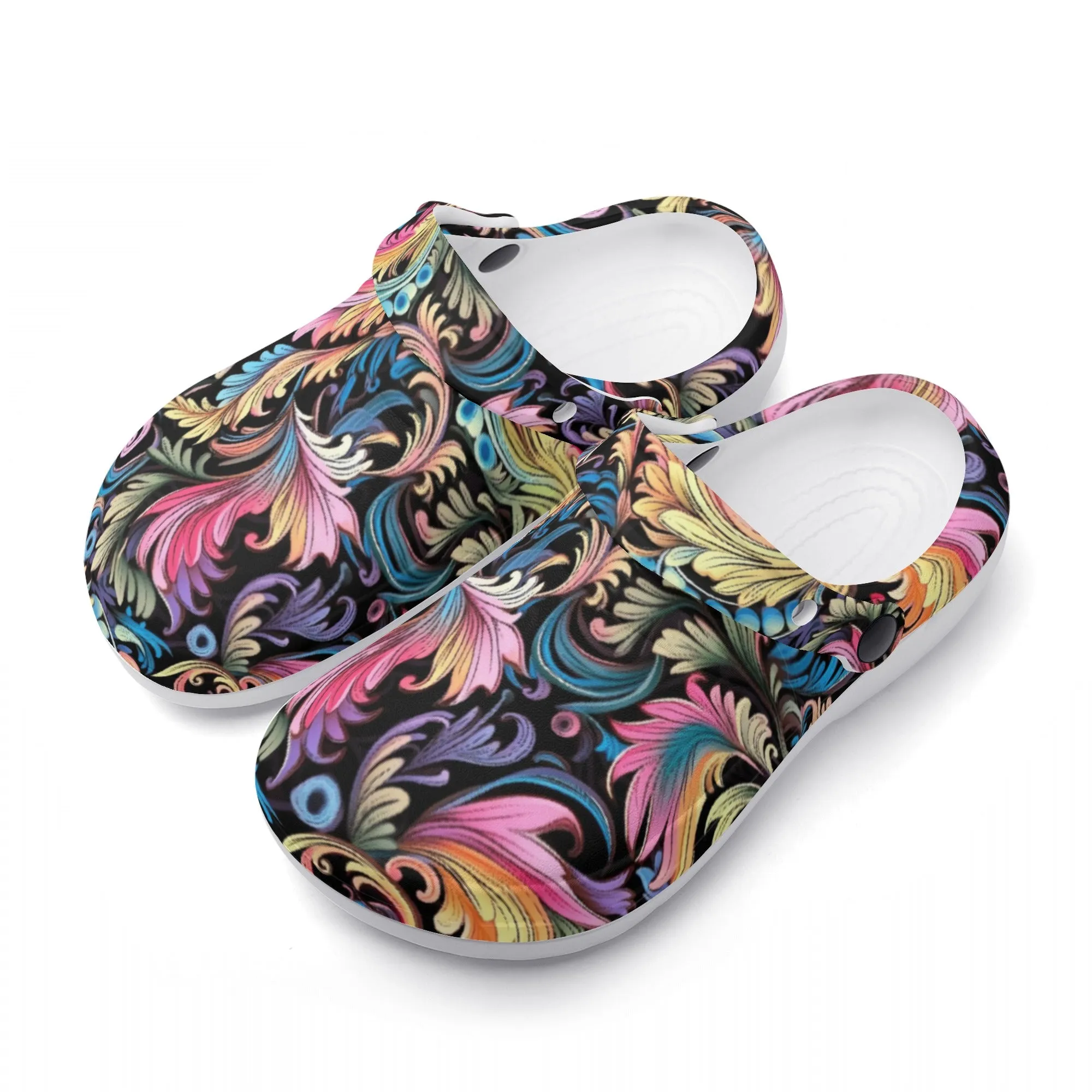 Muted Rainbow Demask Design Casual Lightweight Slip On Nurse Style Clogs