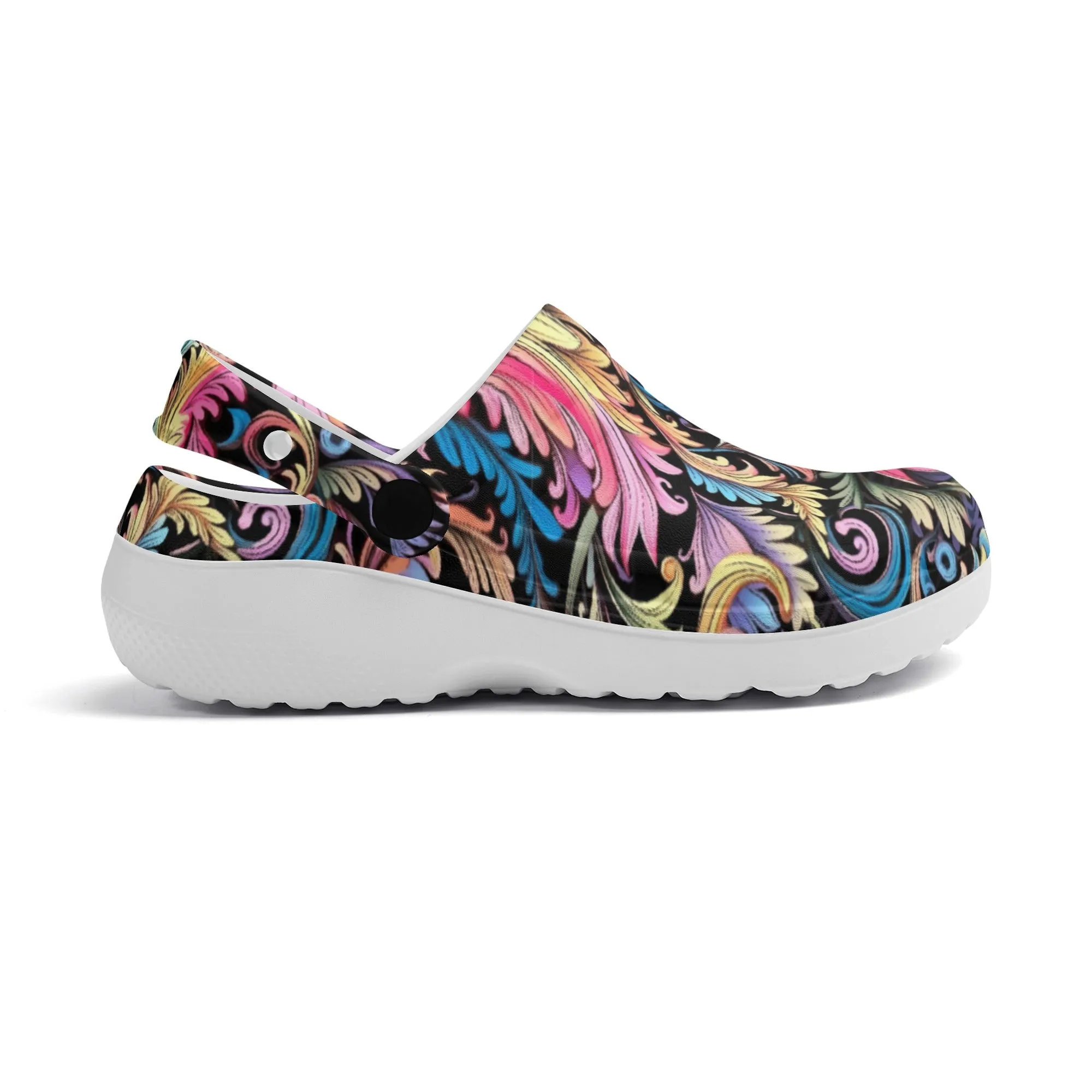 Muted Rainbow Demask Design Casual Lightweight Slip On Nurse Style Clogs
