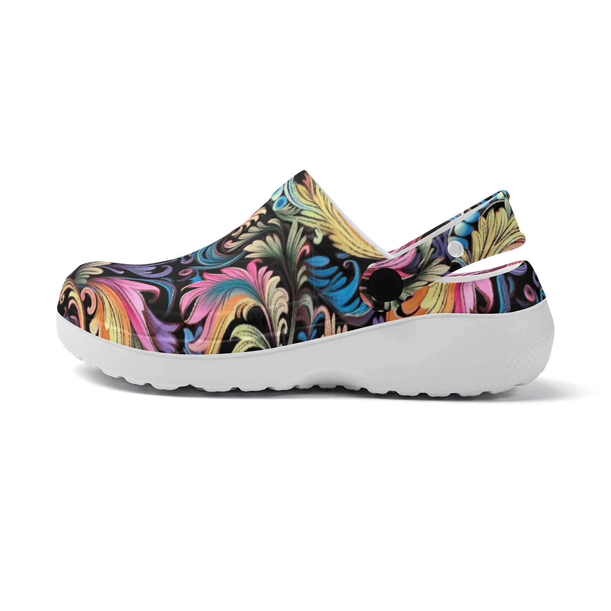 Muted Rainbow Demask Design Casual Lightweight Slip On Nurse Style Clogs