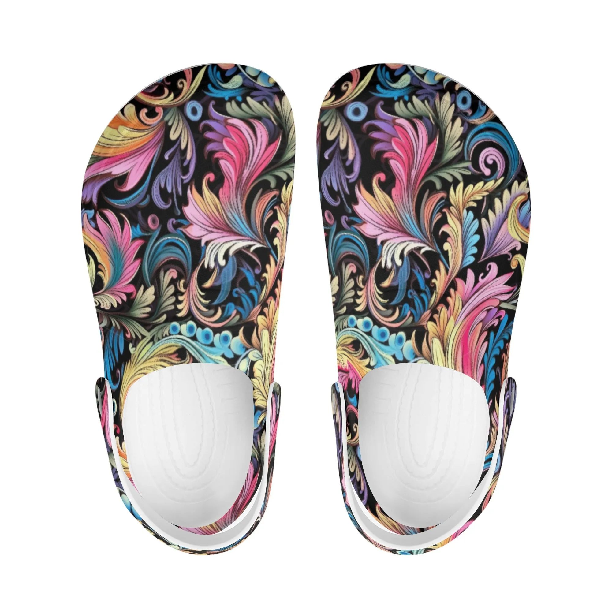 Muted Rainbow Demask Design Casual Lightweight Slip On Nurse Style Clogs