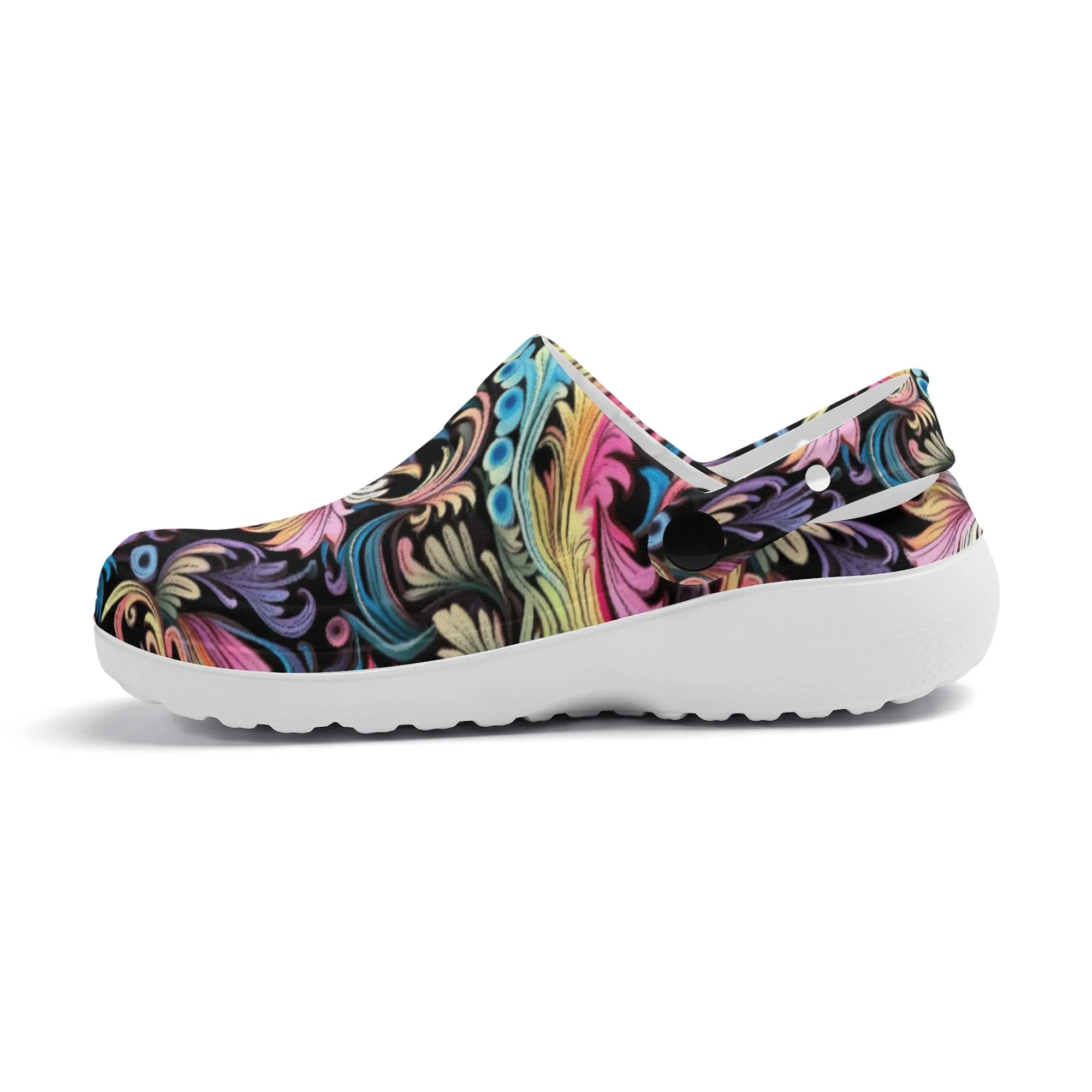 Muted Rainbow Demask Design Casual Lightweight Slip On Nurse Style Clogs
