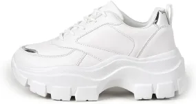 Niluber Women's Chunky Platform Sneakers Hologram Black White Silver Lace-Up Casual Fashion Walking Sport Rave Shoes
