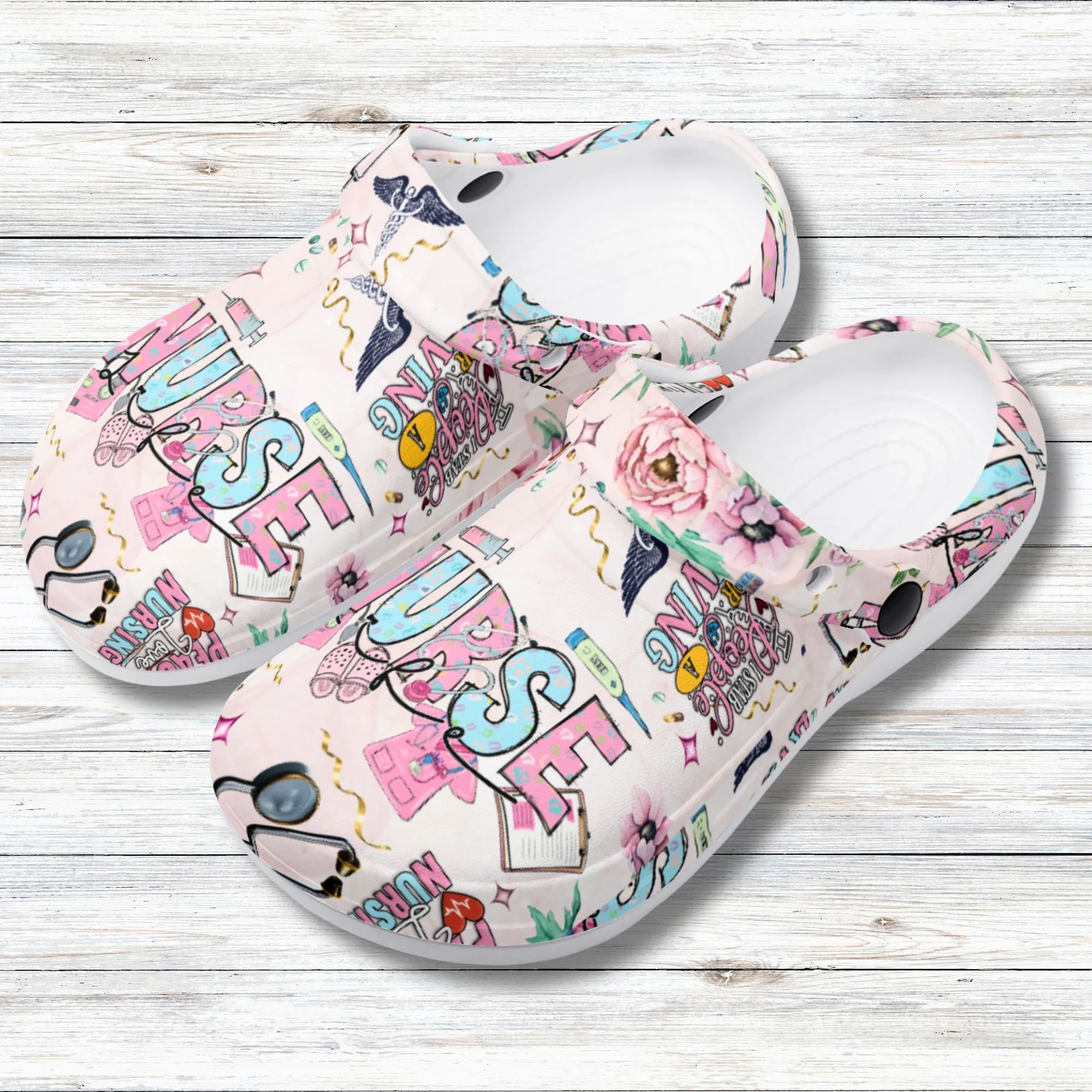 Nurse Life Design Casual Lightweight Slip On Nurse Style Clogs