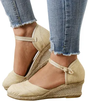 Ohxixhia Platform Sandals for Women Dressy, Espadrilles Button Ankle Strap Closed Toe Wedges Platform Sandal, Beach Sandals