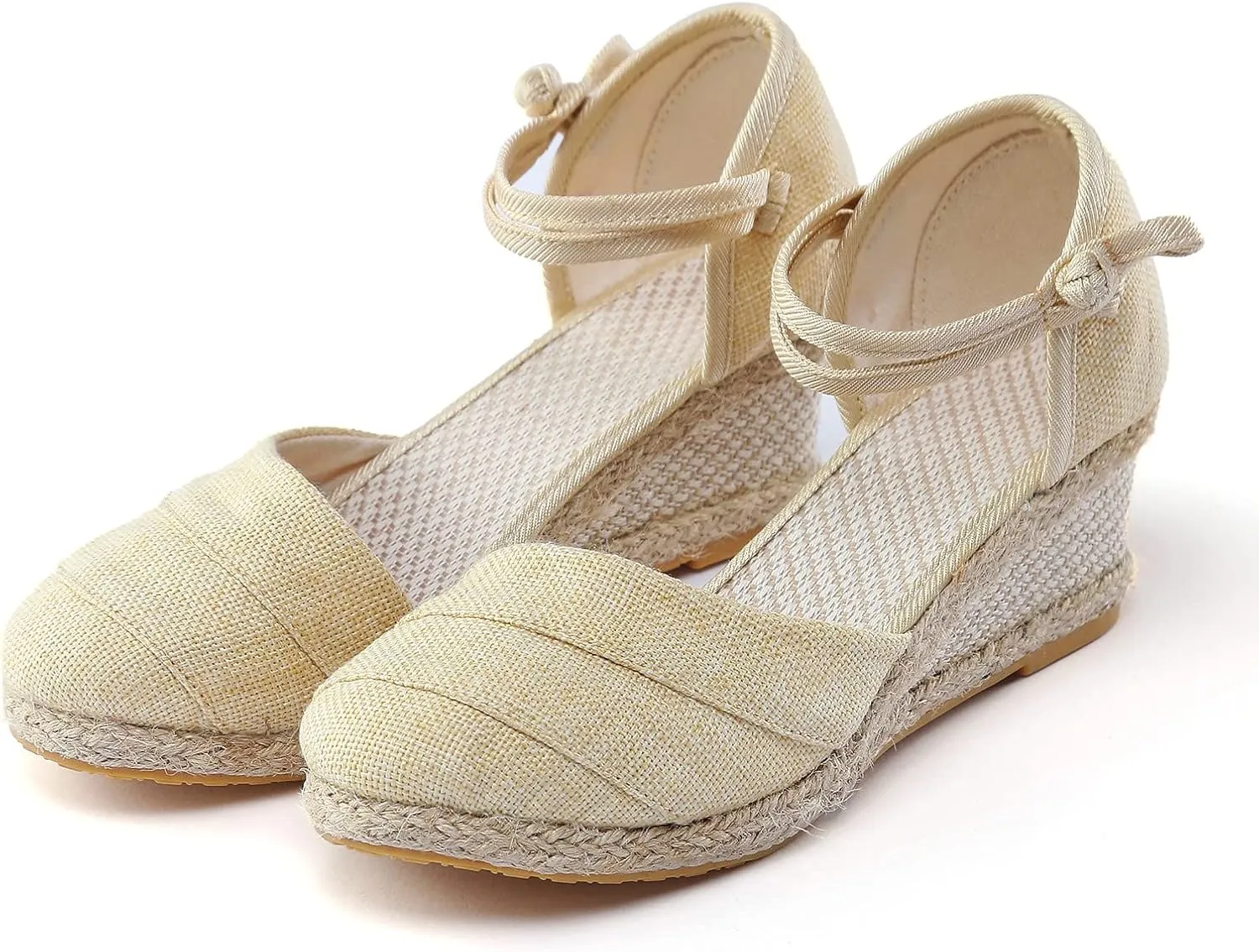 Ohxixhia Platform Sandals for Women Dressy, Espadrilles Button Ankle Strap Closed Toe Wedges Platform Sandal, Beach Sandals