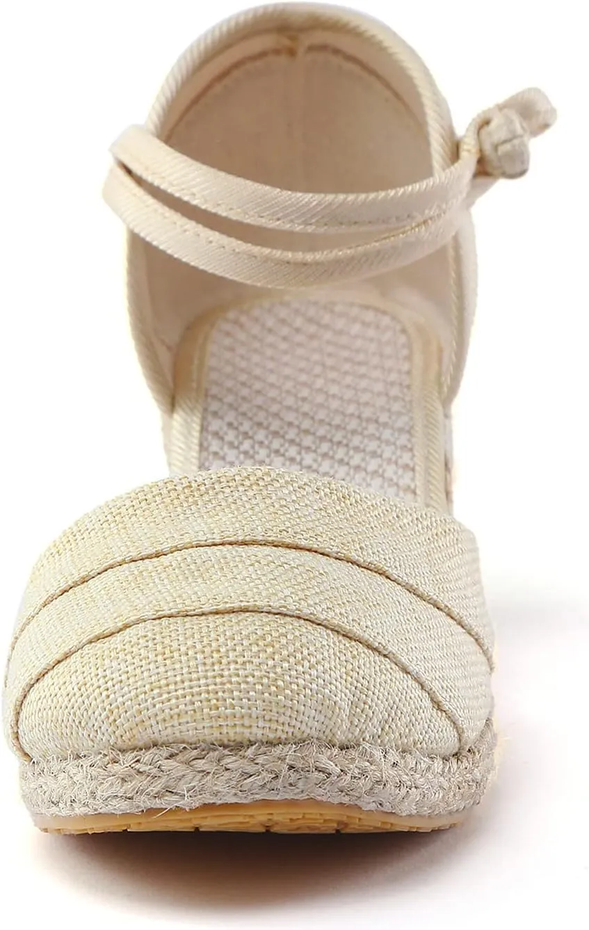 Ohxixhia Platform Sandals for Women Dressy, Espadrilles Button Ankle Strap Closed Toe Wedges Platform Sandal, Beach Sandals