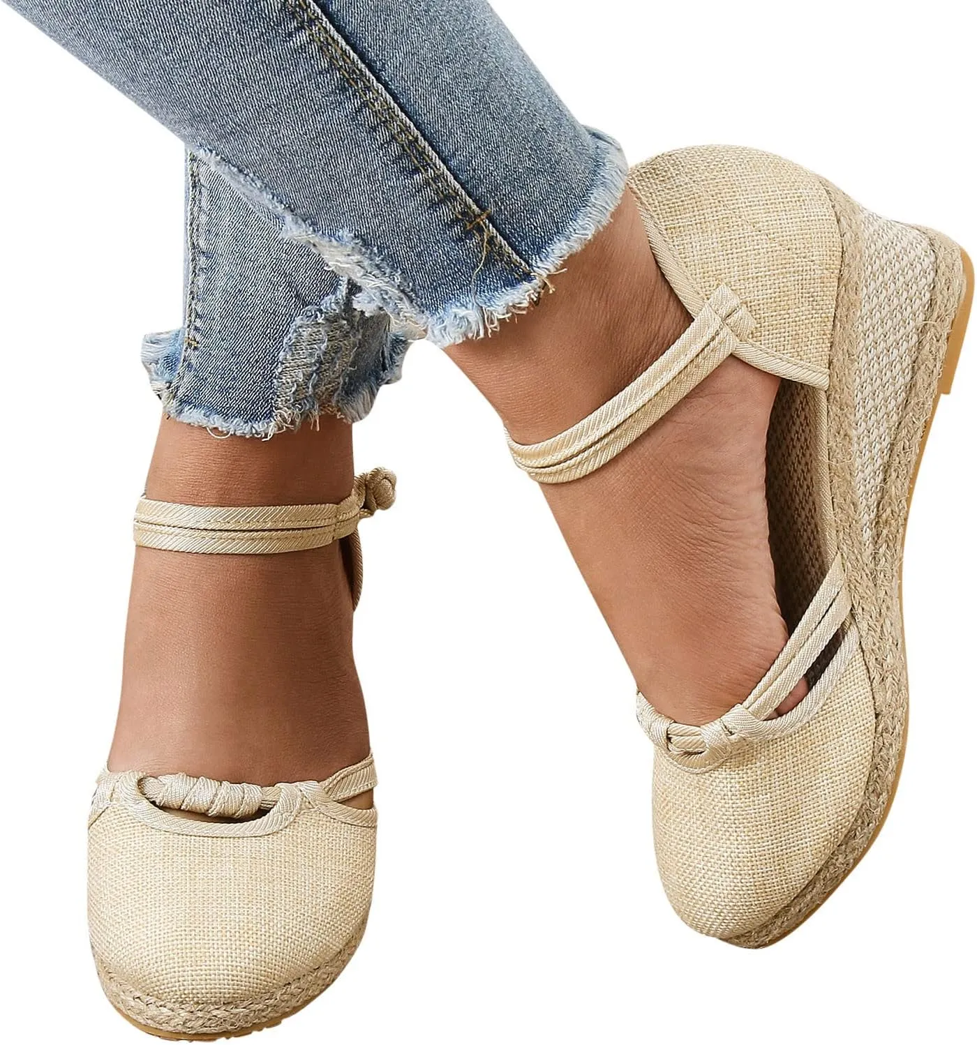 Ohxixhia Platform Sandals for Women Dressy, Espadrilles Button Ankle Strap Closed Toe Wedges Platform Sandal, Beach Sandals