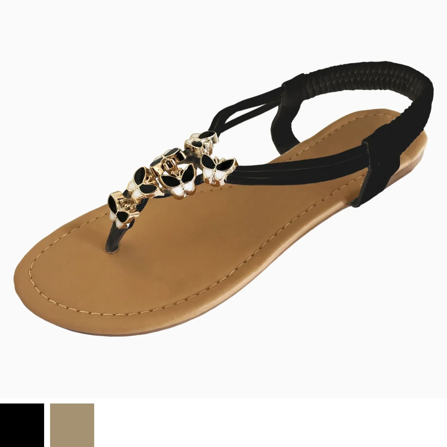 Open Toe Thong Sandals with Decorative Jewel