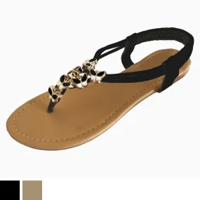 Open Toe Thong Sandals with Decorative Jewel
