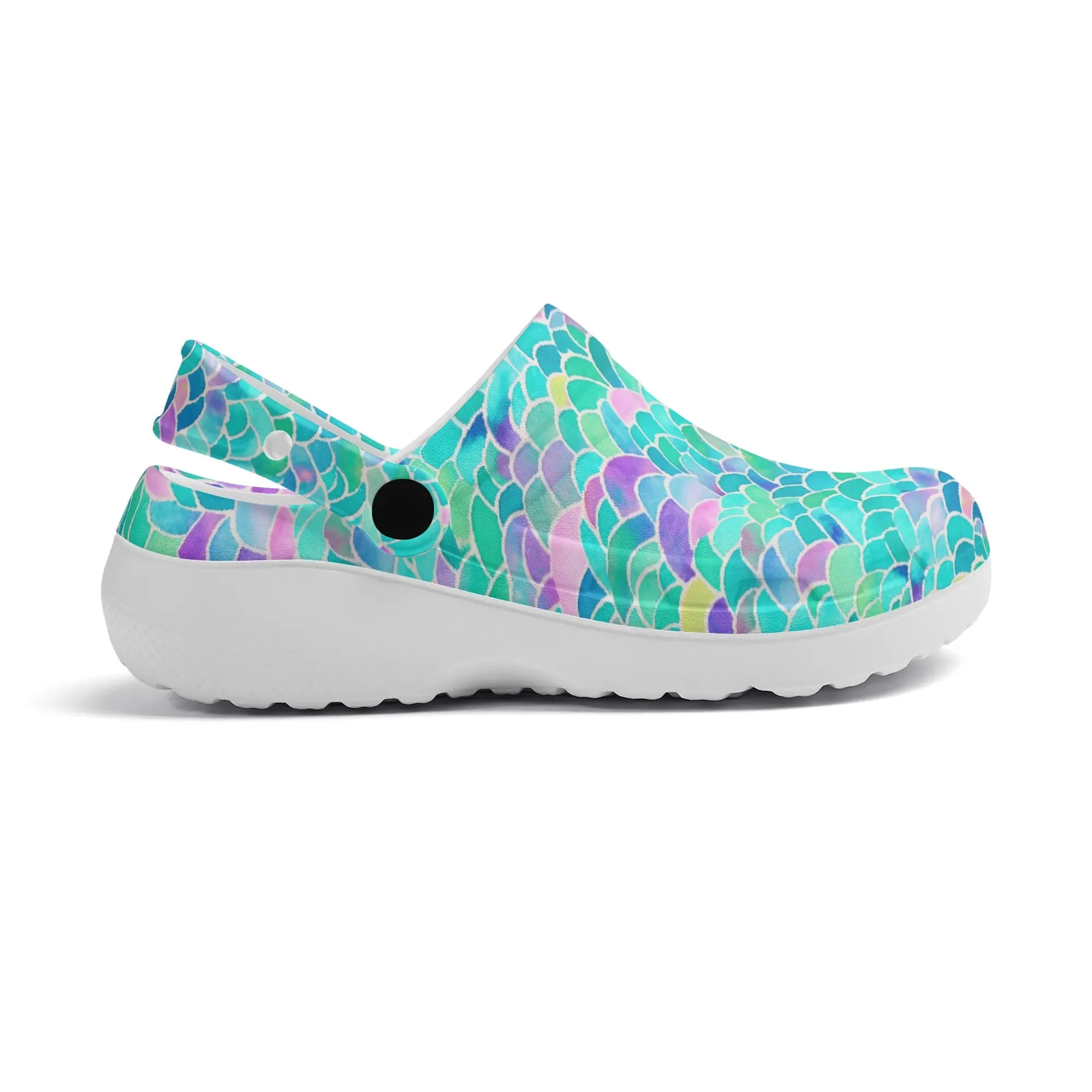 Pastel Seas: Mermaid Tail in Enchanting Pastel Hues Casual Lightweight Slip On Nurse Style Clogs