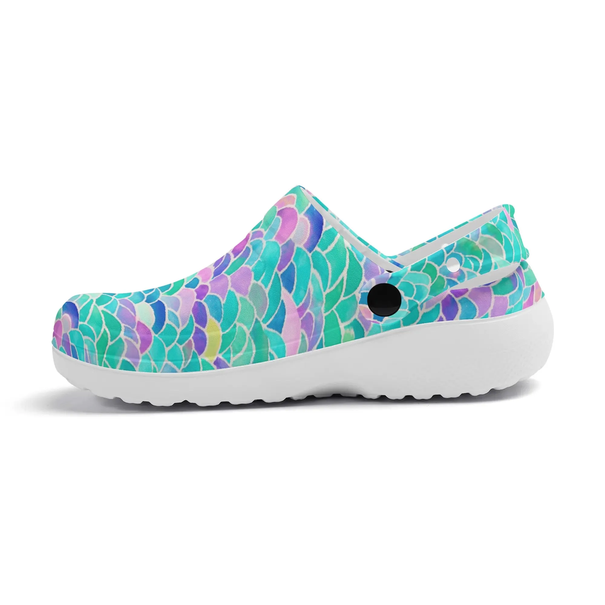 Pastel Seas: Mermaid Tail in Enchanting Pastel Hues Casual Lightweight Slip On Nurse Style Clogs