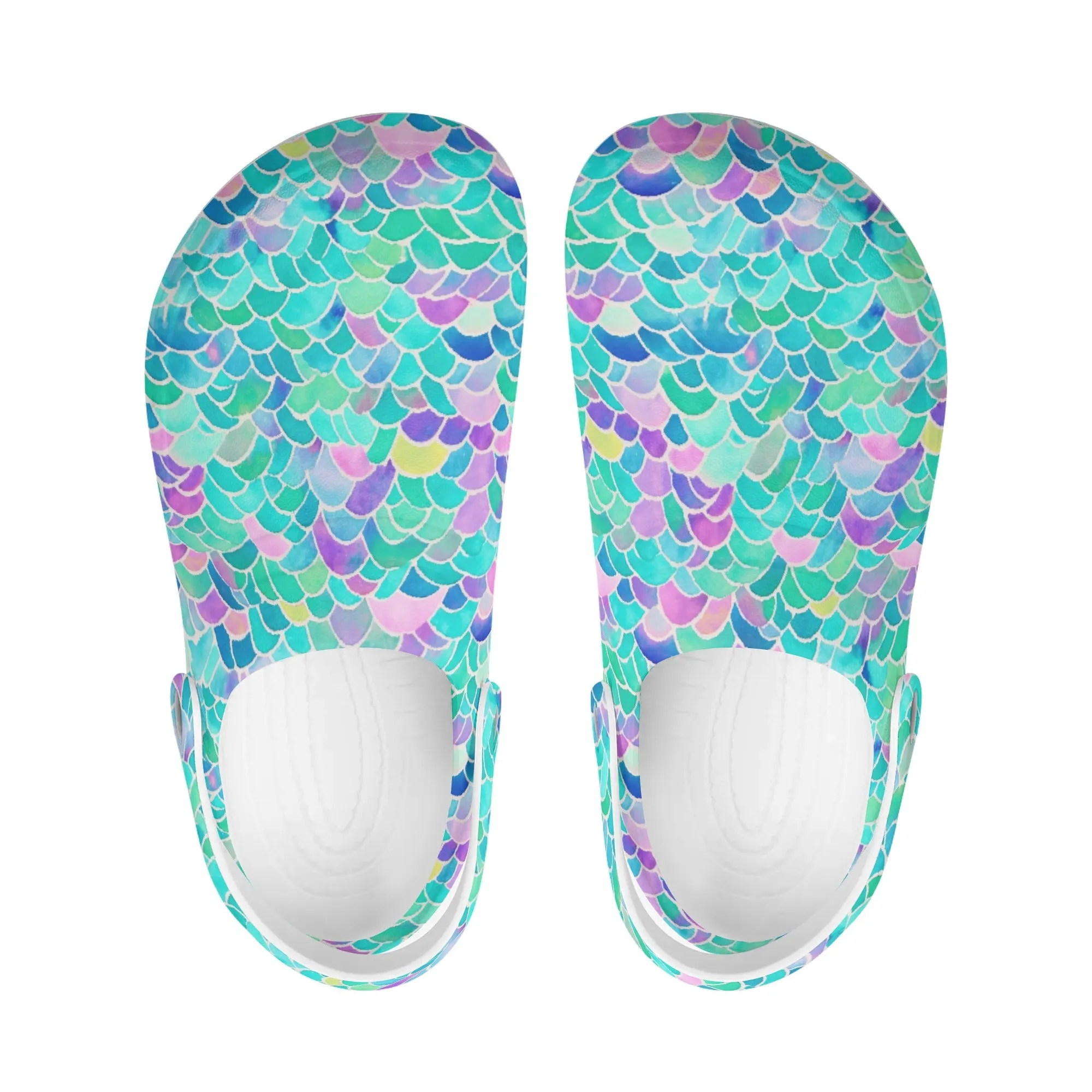 Pastel Seas: Mermaid Tail in Enchanting Pastel Hues Casual Lightweight Slip On Nurse Style Clogs