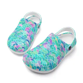 Pastel Seas: Mermaid Tail in Enchanting Pastel Hues Casual Lightweight Slip On Nurse Style Clogs