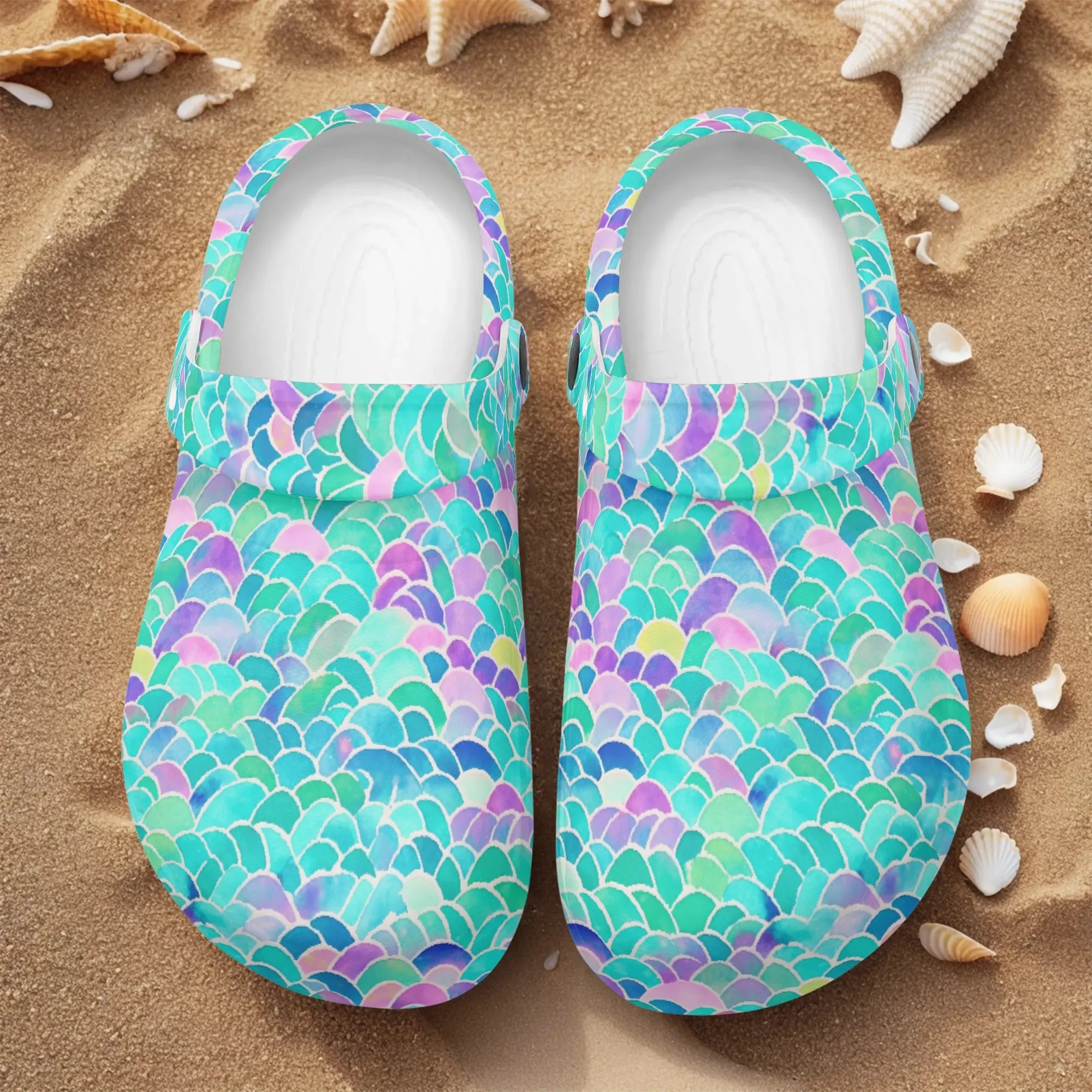 Pastel Seas: Mermaid Tail in Enchanting Pastel Hues Casual Lightweight Slip On Nurse Style Clogs