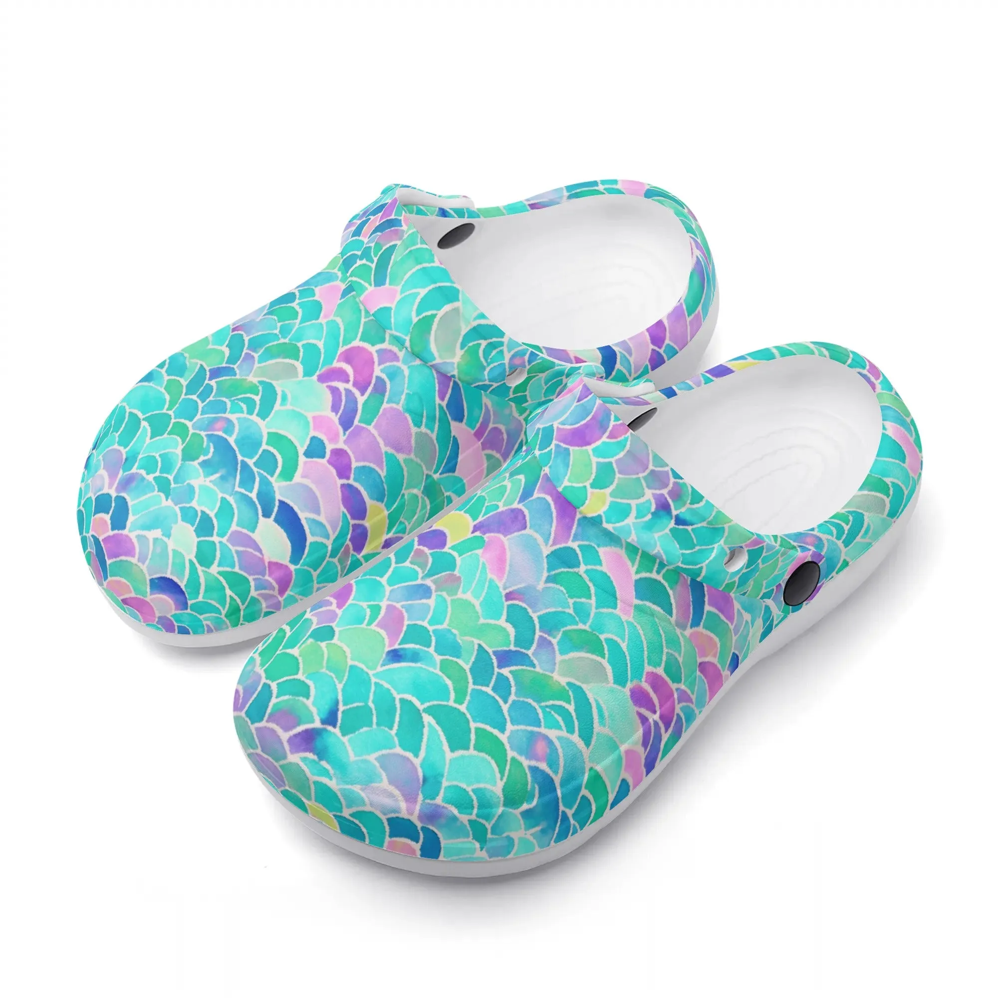 Pastel Seas: Mermaid Tail in Enchanting Pastel Hues Casual Lightweight Slip On Nurse Style Clogs