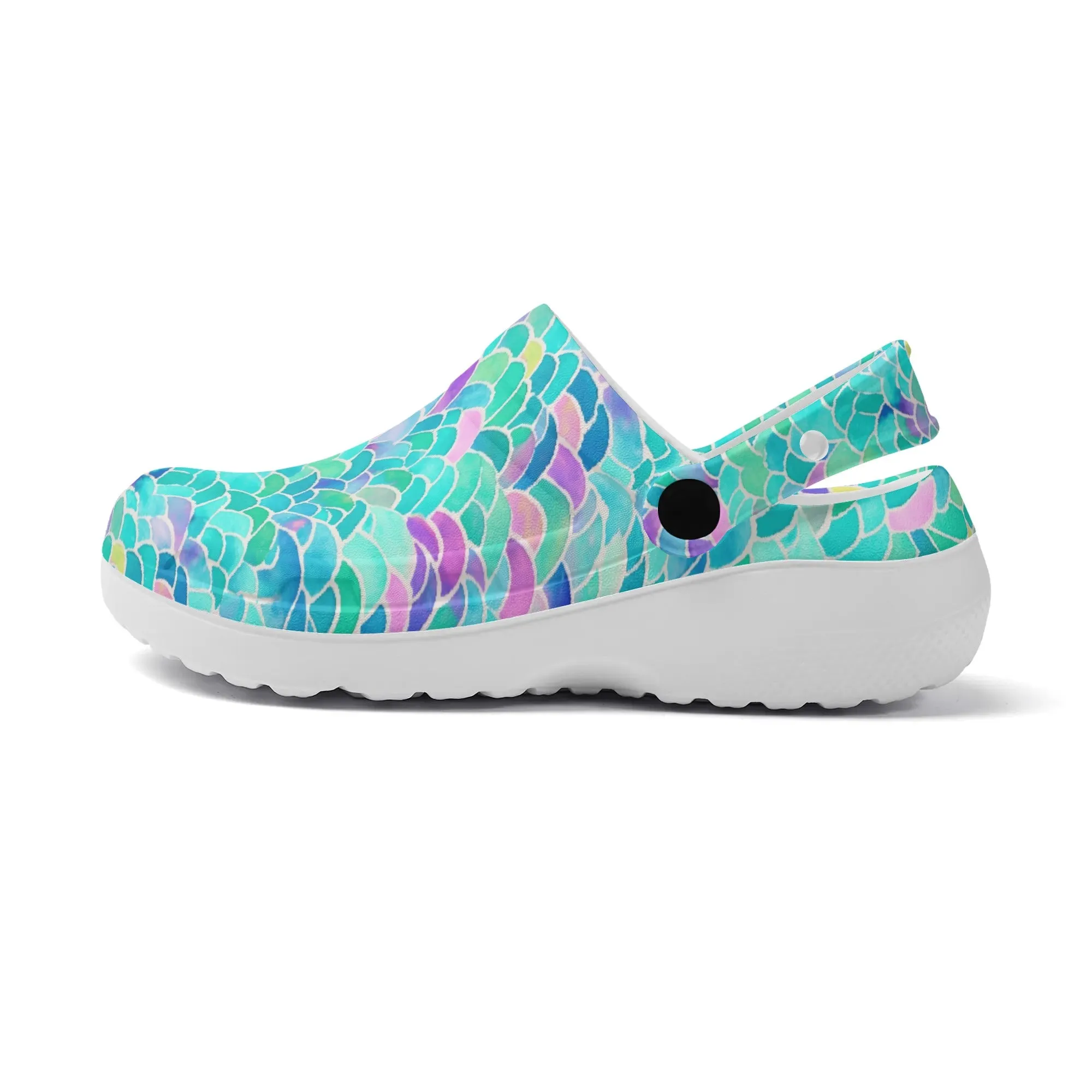 Pastel Seas: Mermaid Tail in Enchanting Pastel Hues Casual Lightweight Slip On Nurse Style Clogs