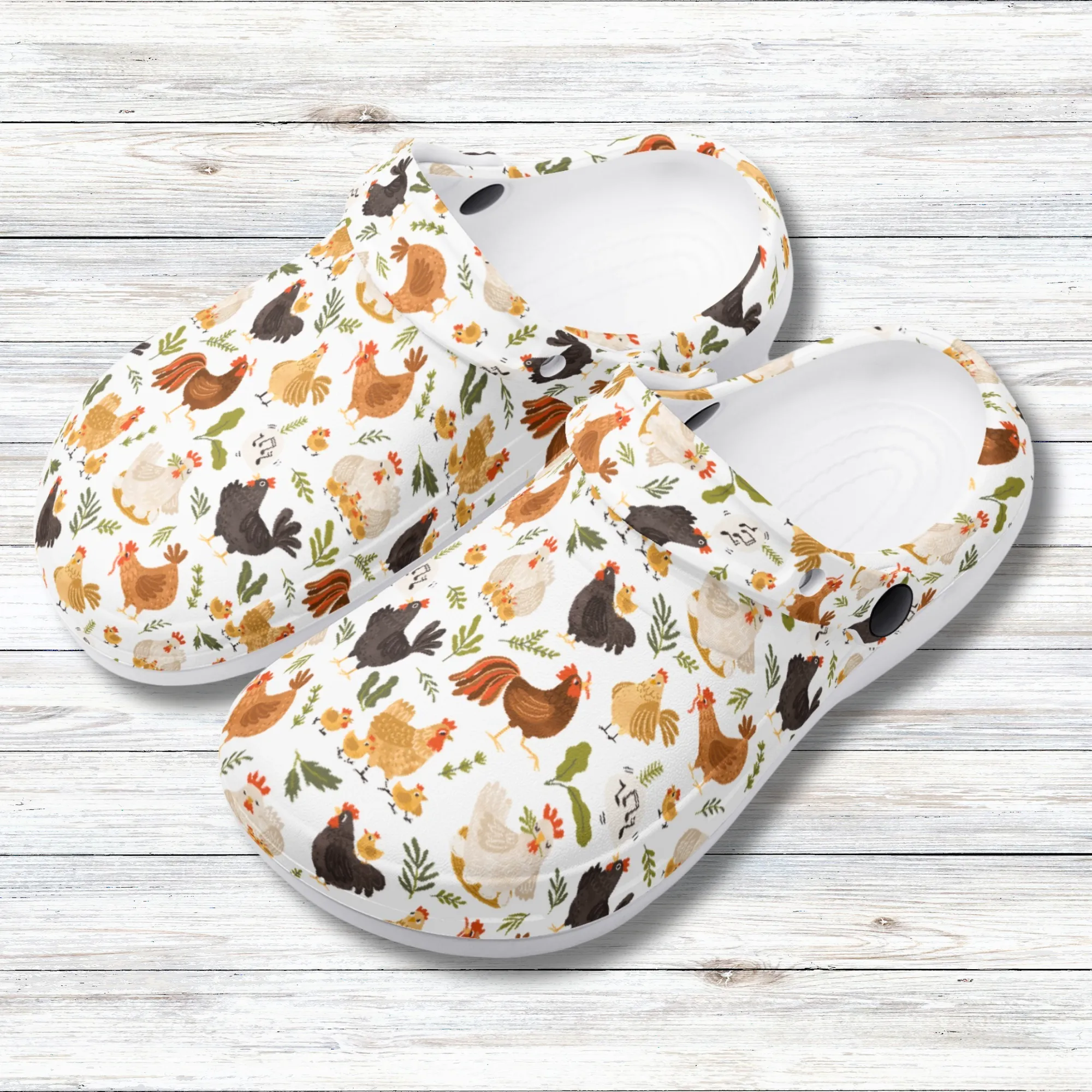 Quirky Farm Flock: Crazy Chickens on the Loose! Casual Lightweight Slip On Nurse Style Clogs