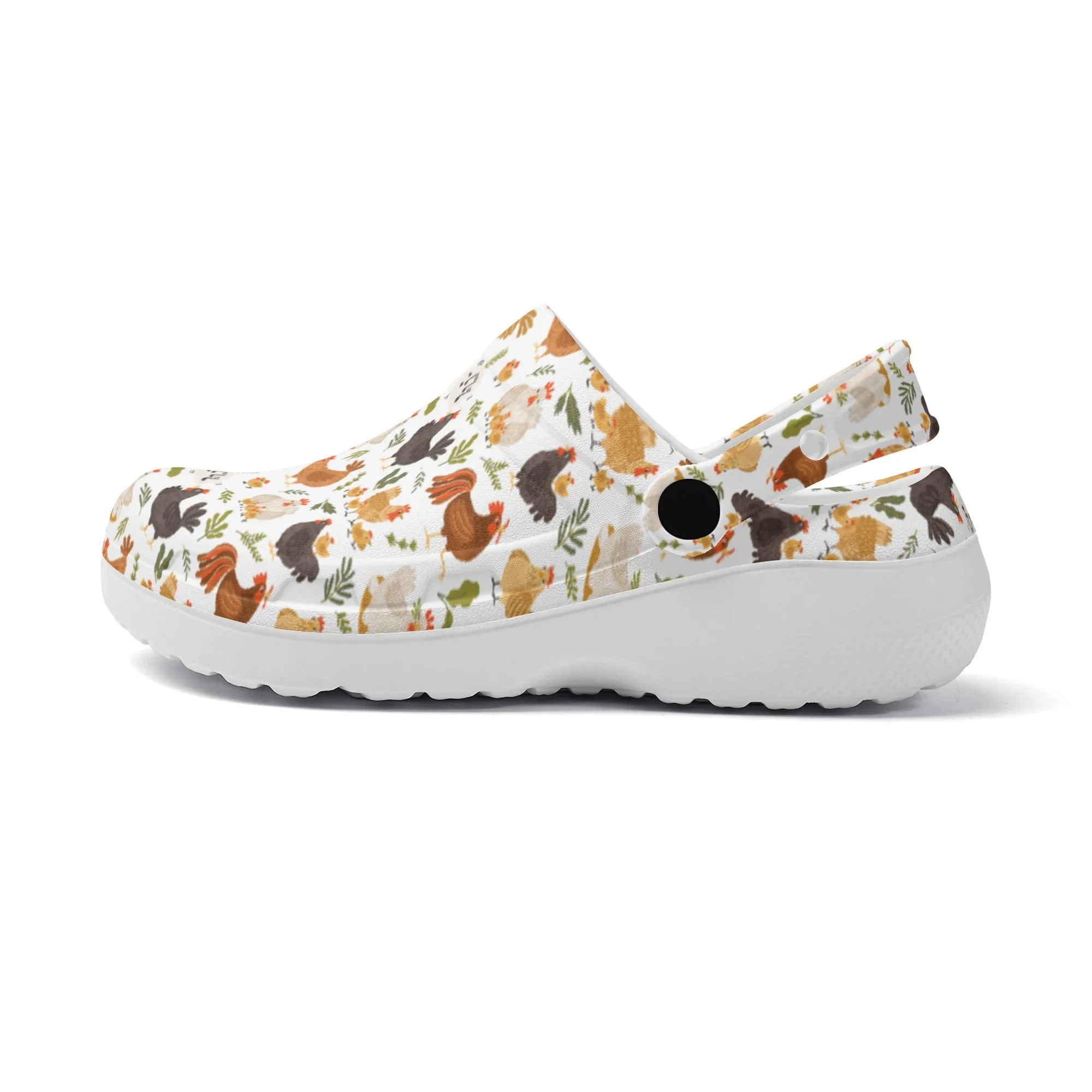 Quirky Farm Flock: Crazy Chickens on the Loose! Casual Lightweight Slip On Nurse Style Clogs