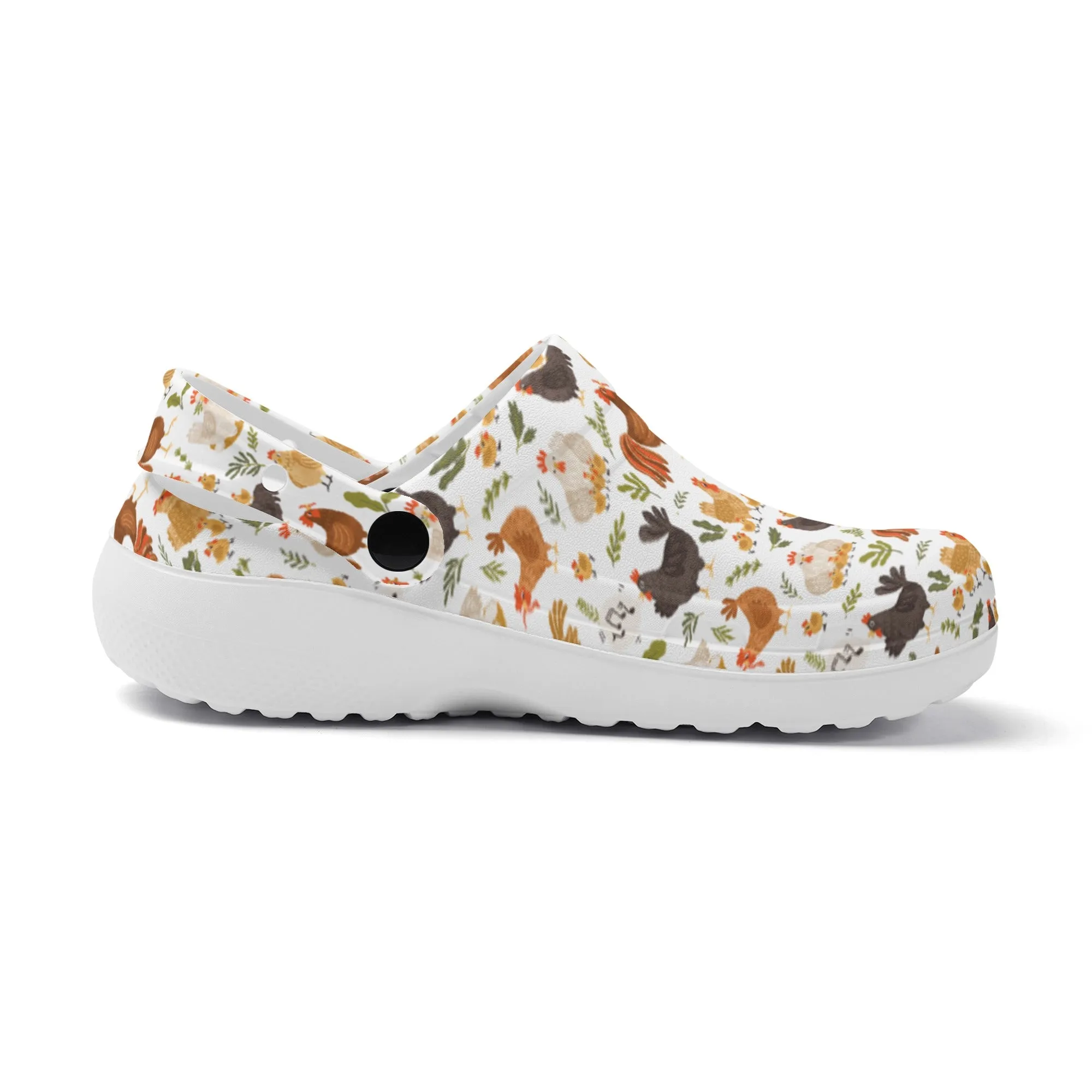 Quirky Farm Flock: Crazy Chickens on the Loose! Casual Lightweight Slip On Nurse Style Clogs
