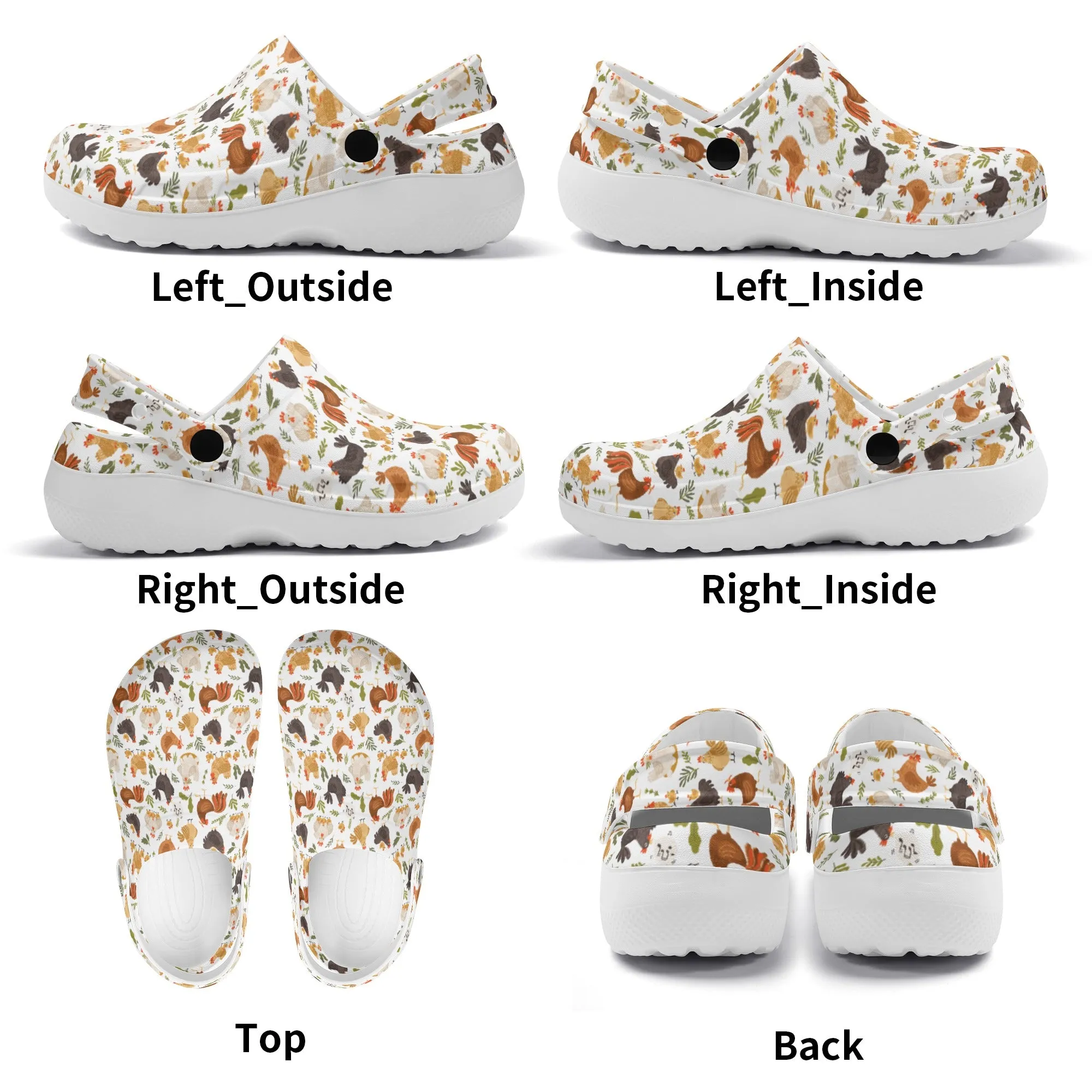 Quirky Farm Flock: Crazy Chickens on the Loose! Casual Lightweight Slip On Nurse Style Clogs