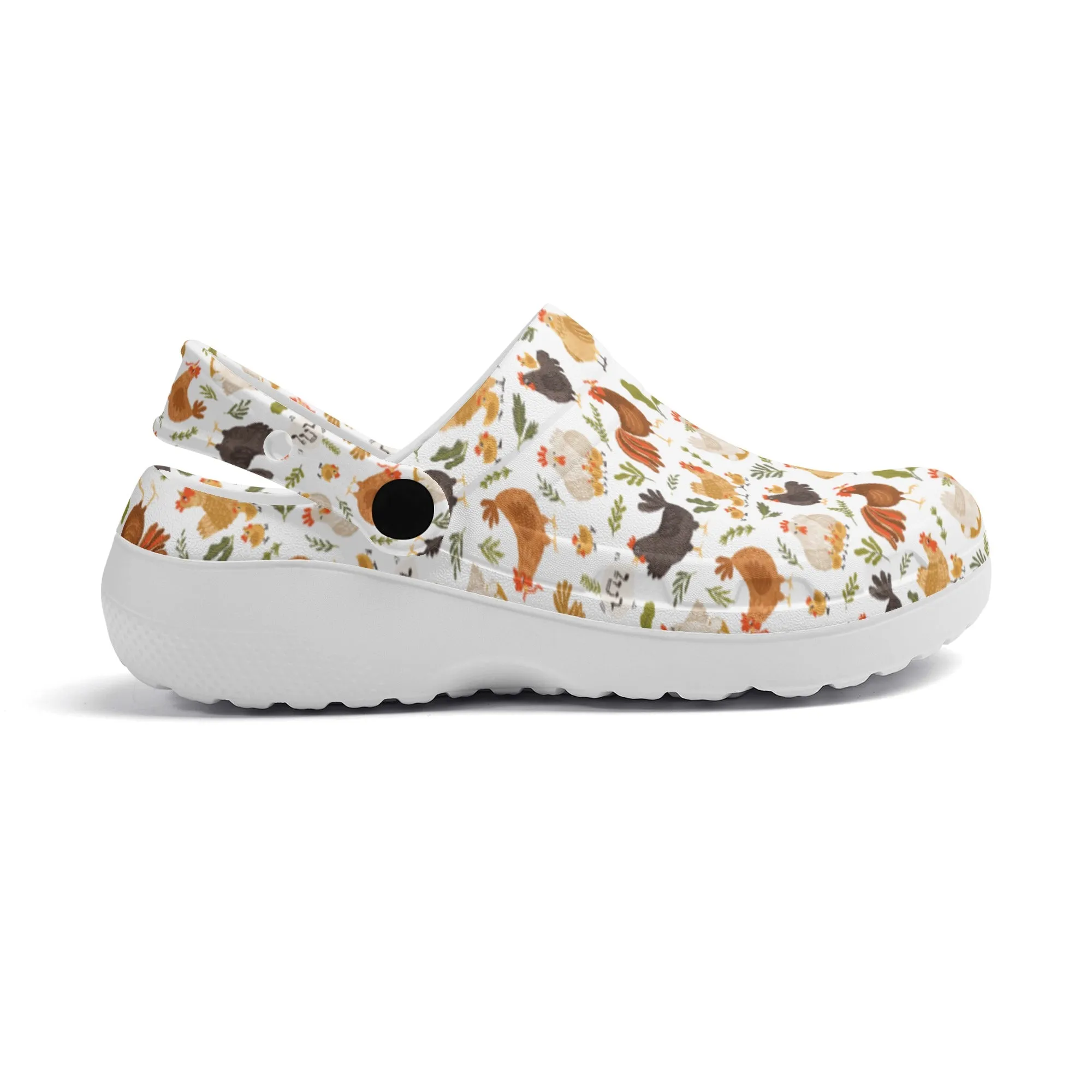 Quirky Farm Flock: Crazy Chickens on the Loose! Casual Lightweight Slip On Nurse Style Clogs