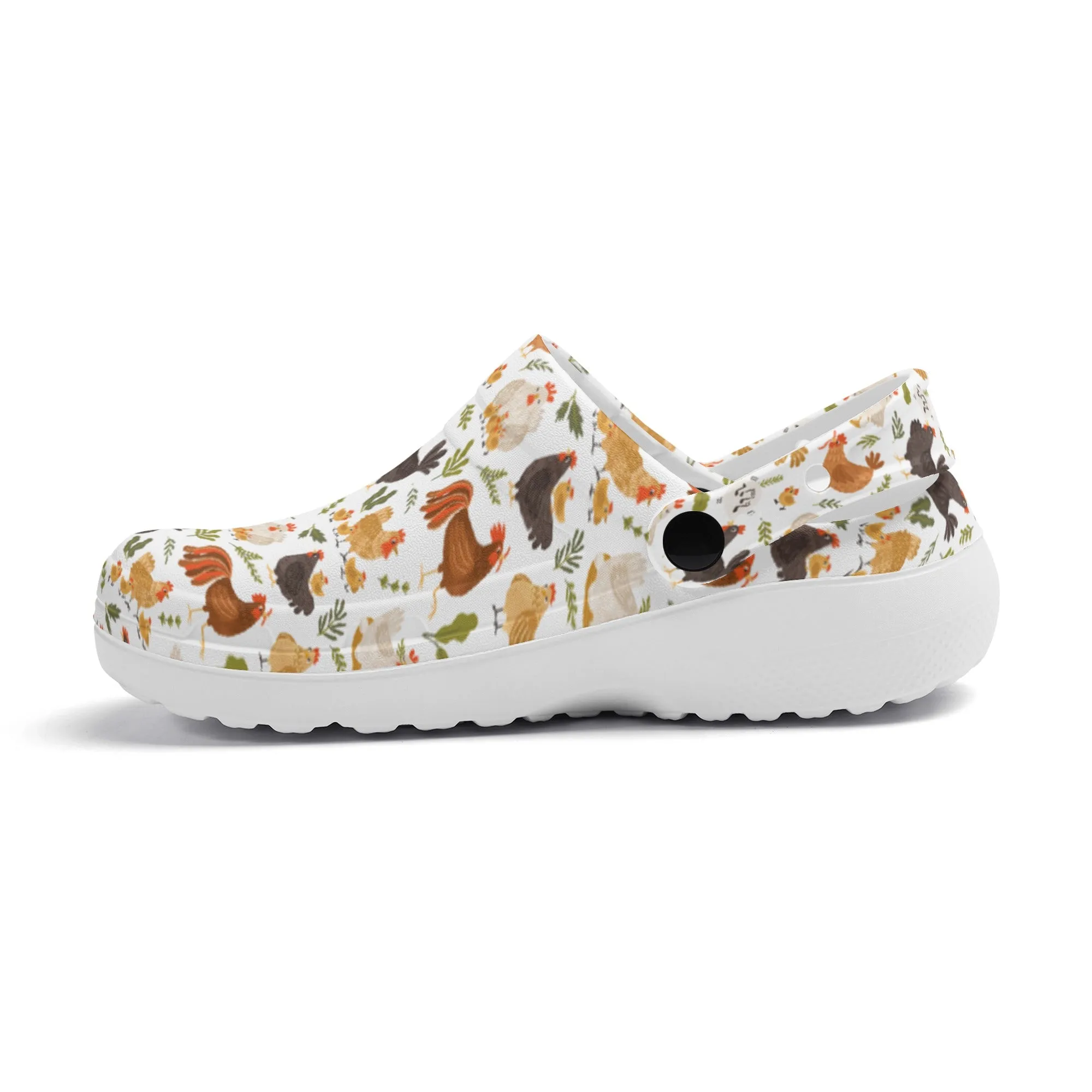 Quirky Farm Flock: Crazy Chickens on the Loose! Casual Lightweight Slip On Nurse Style Clogs