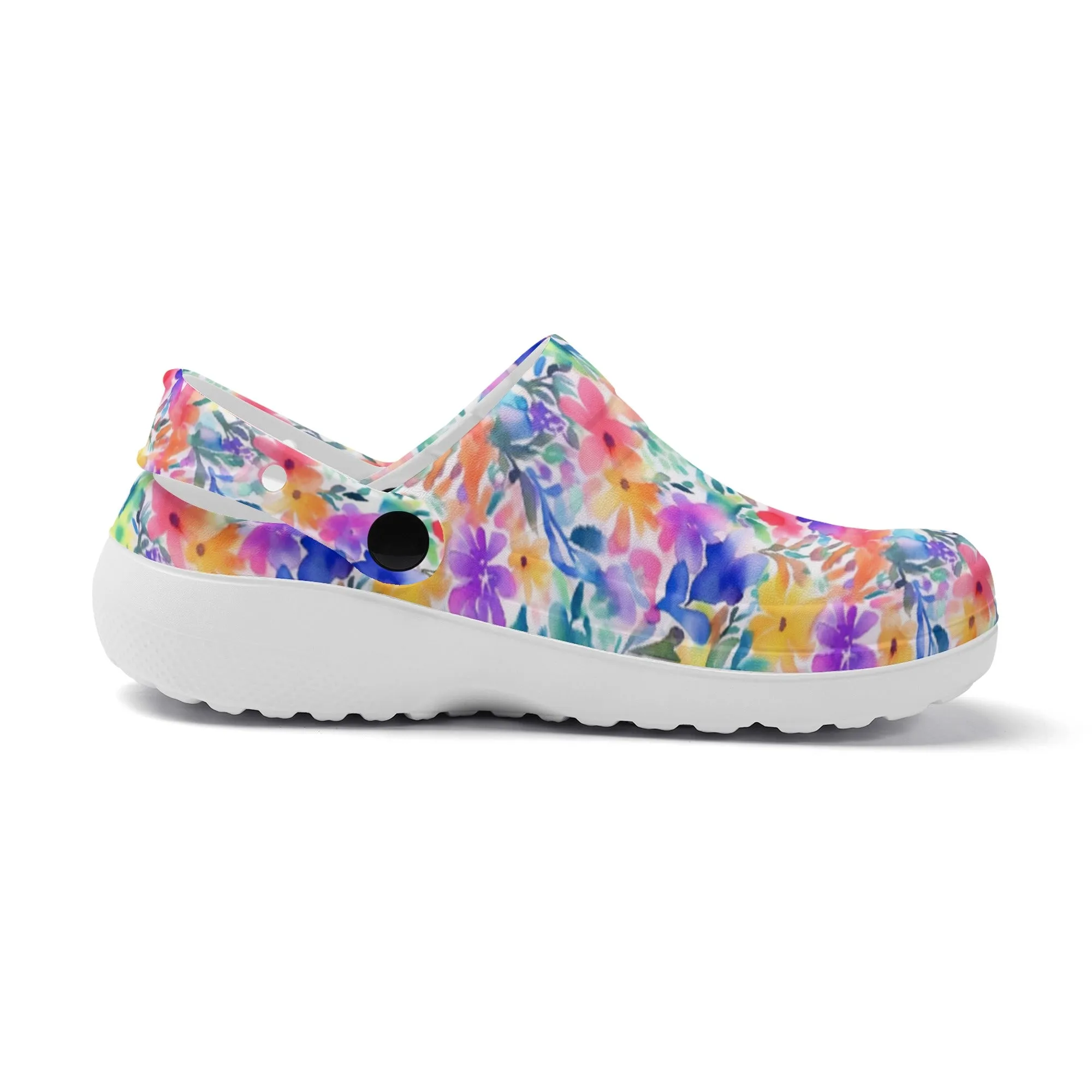 Radiant Watercolor Blooms: Bright and Vivid Floral  Design Casual Lightweight Slip On Nurse Style Clogs