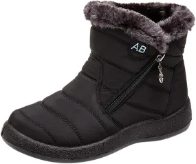 Snow Boots Womens Winter Ankle Boots Ladies Warm Fleece Lined Boots Zip Flat Sneakers Outdoor Boots Mid-Calf