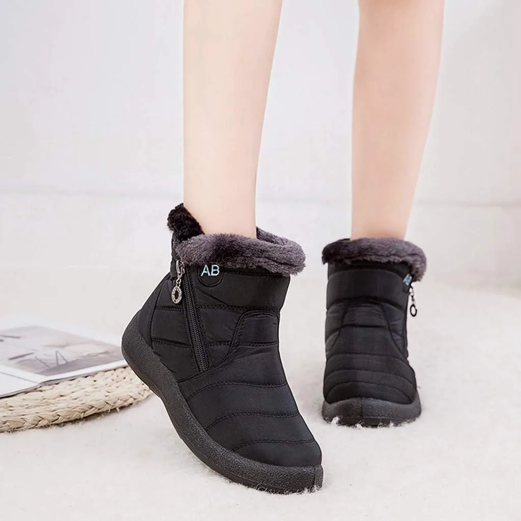 Snow Boots Womens Winter Ankle Boots Ladies Warm Fleece Lined Boots Zip Flat Sneakers Outdoor Boots Mid-Calf