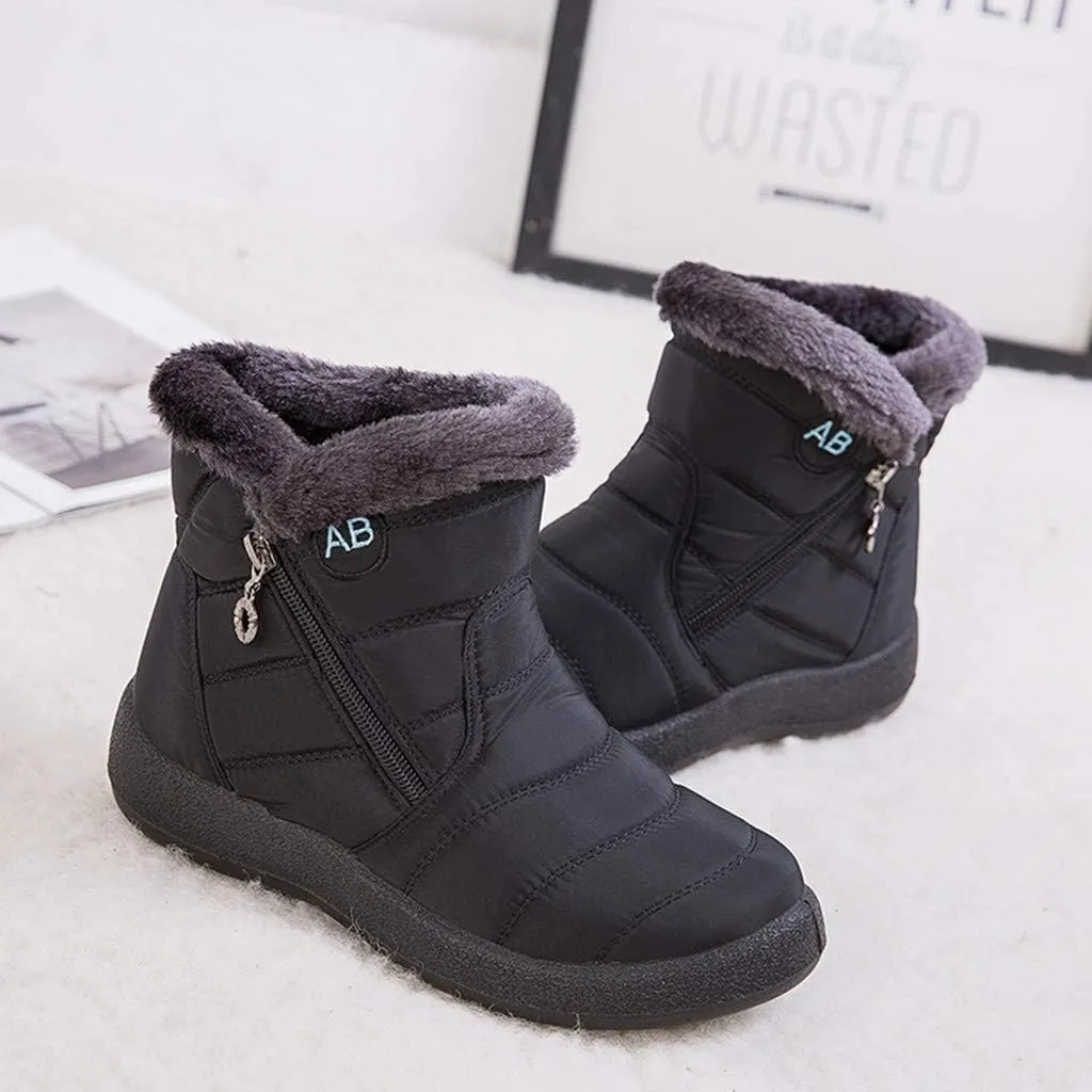 Snow Boots Womens Winter Ankle Boots Ladies Warm Fleece Lined Boots Zip Flat Sneakers Outdoor Boots Mid-Calf